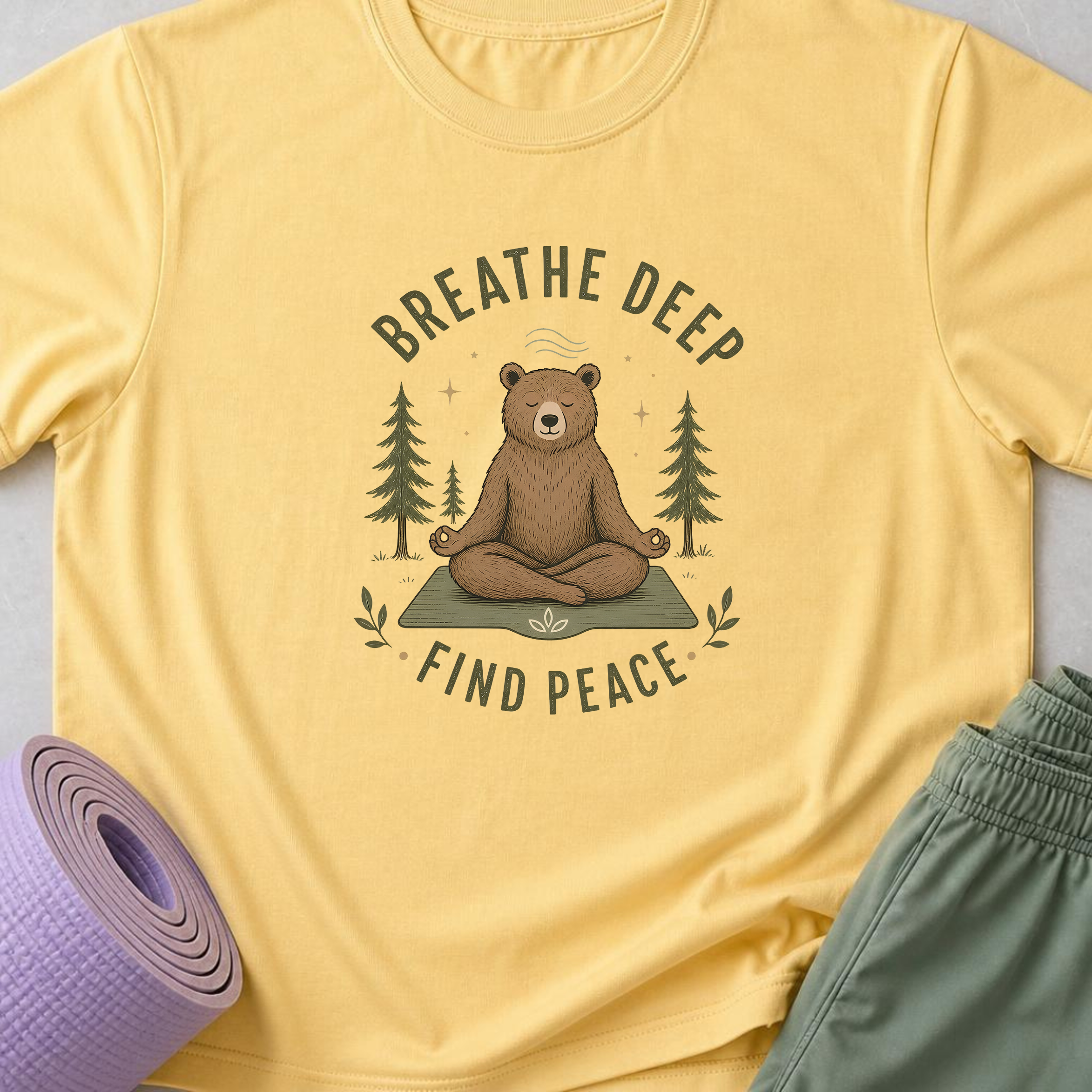 Breathe Deep Find Peace Shirt, Yoga Bear Tee, Meditation T-Shirt, Mindfulness Gift, Peaceful Nature Wellness Shirt.