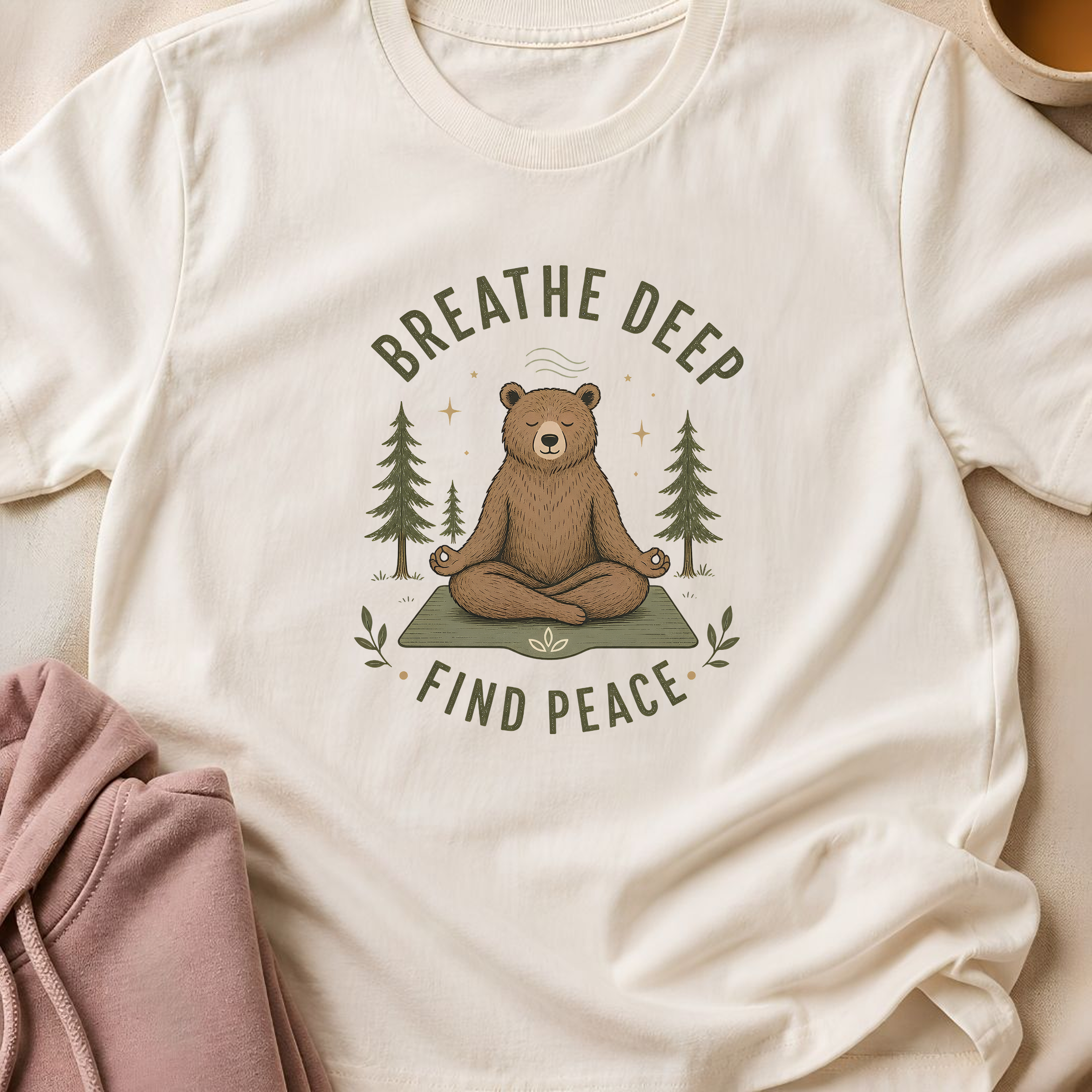 Breathe Deep Find Peace Shirt, Yoga Bear Tee, Meditation T-Shirt, Mindfulness Gift, Peaceful Nature Wellness Shirt.