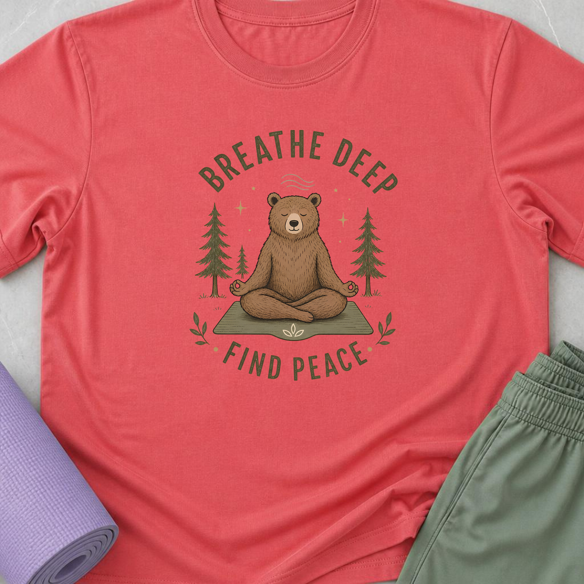 Breathe Deep Find Peace Shirt, Yoga Bear Tee, Meditation T-Shirt, Mindfulness Gift, Peaceful Nature Wellness Shirt.