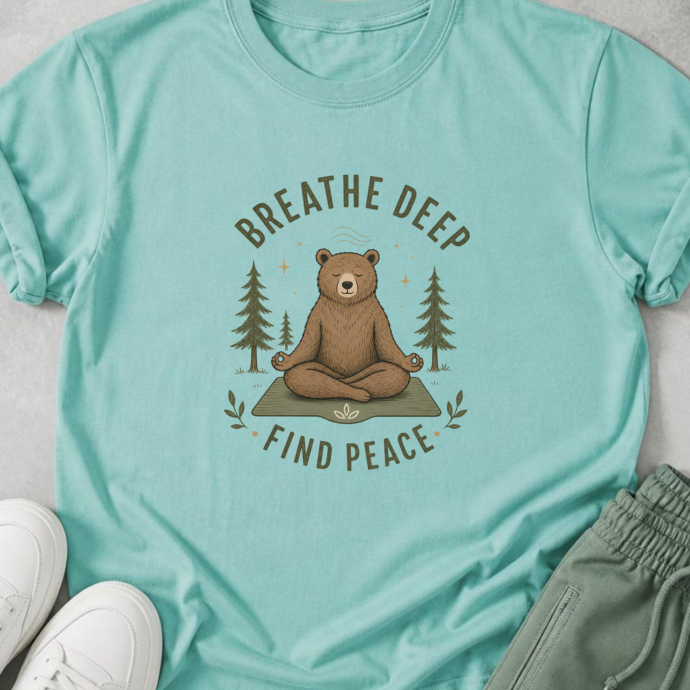 Breathe Deep Find Peace Shirt, Yoga Bear Tee, Meditation T-Shirt, Mindfulness Gift, Peaceful Nature Wellness Shirt.