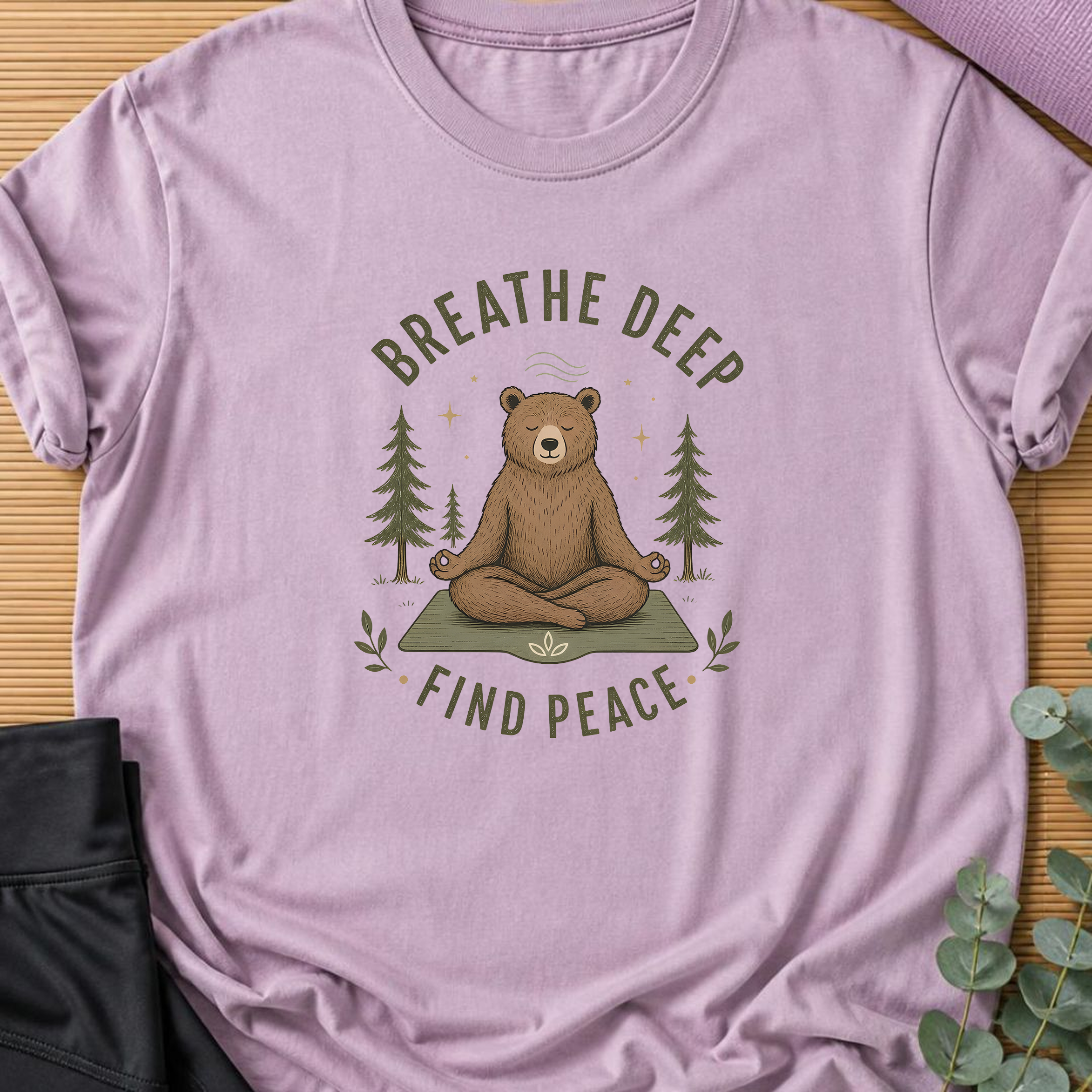 Breathe Deep Find Peace Shirt, Yoga Bear Tee, Meditation T-Shirt, Mindfulness Gift, Peaceful Nature Wellness Shirt.