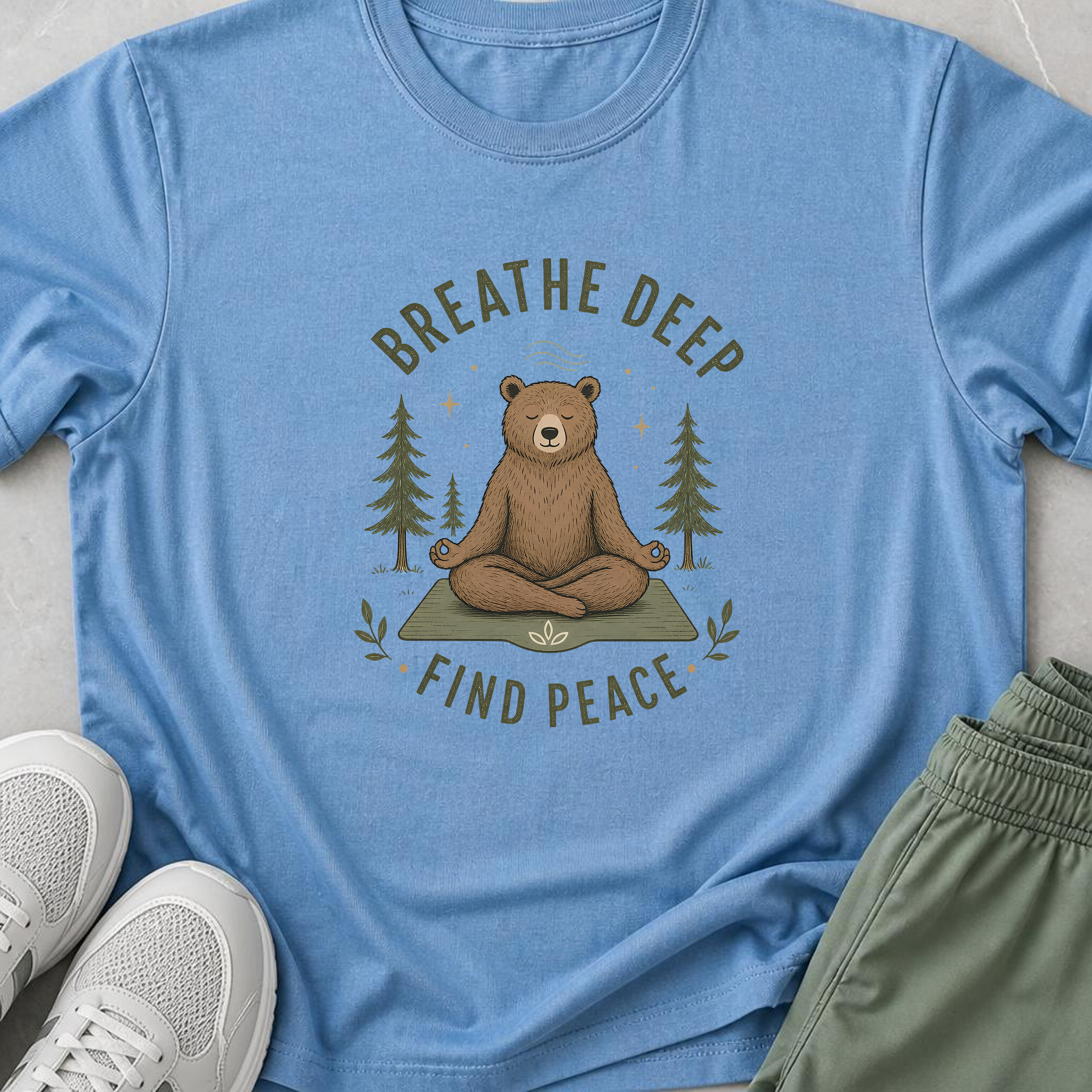 Breathe Deep Find Peace Shirt, Yoga Bear Tee, Meditation T-Shirt, Mindfulness Gift, Peaceful Nature Wellness Shirt.