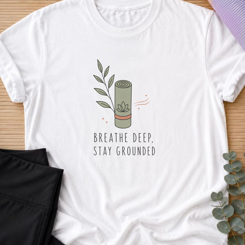 Breathe Deep Stay Grounded Yoga Shirt, Minimalist Yogi Tee, Cute Floral Meditation Shirt, Boho Mindfulness Wellness Gift.