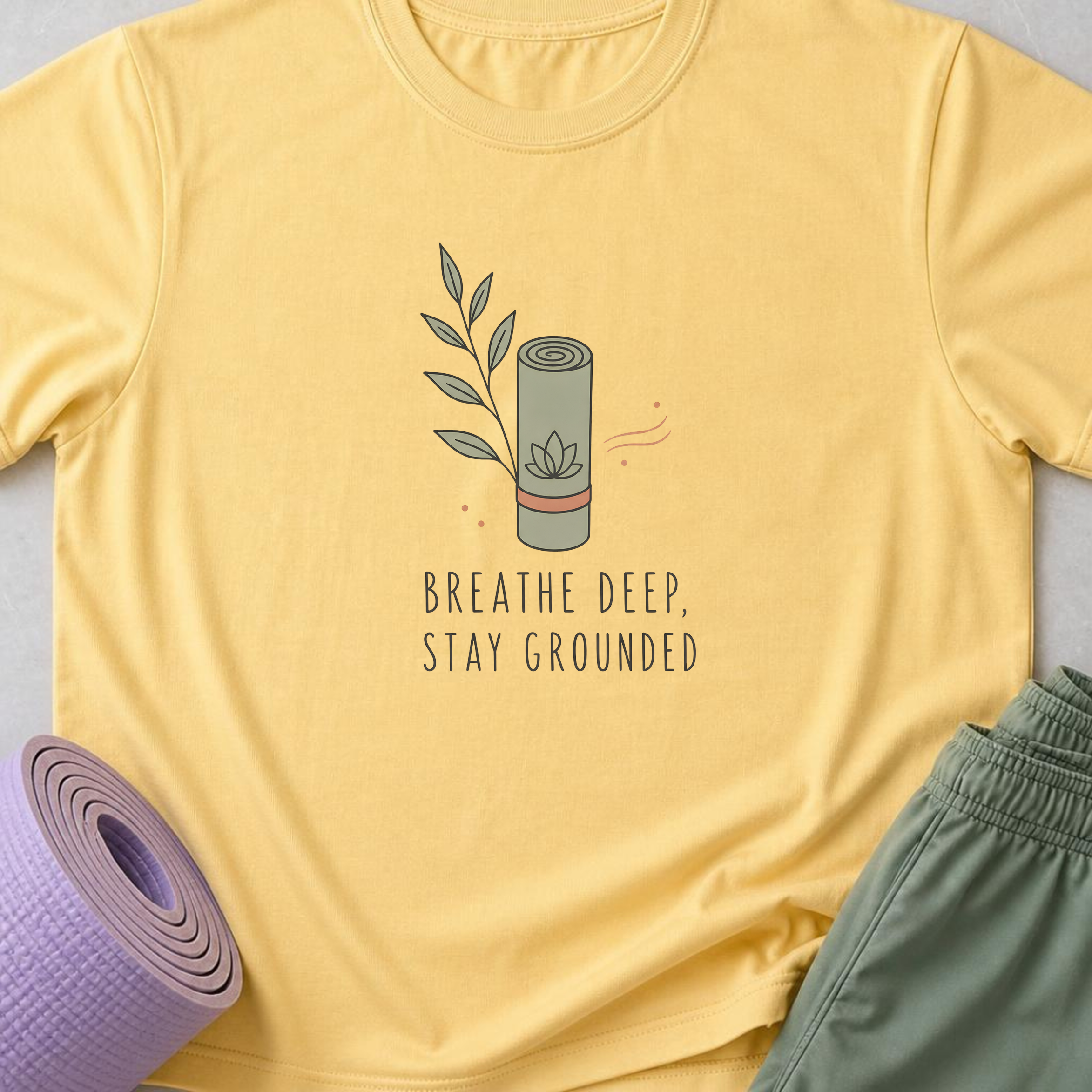 Breathe Deep Stay Grounded Yoga Shirt, Minimalist Yogi Tee, Cute Floral Meditation Shirt, Boho Mindfulness Wellness Gift.