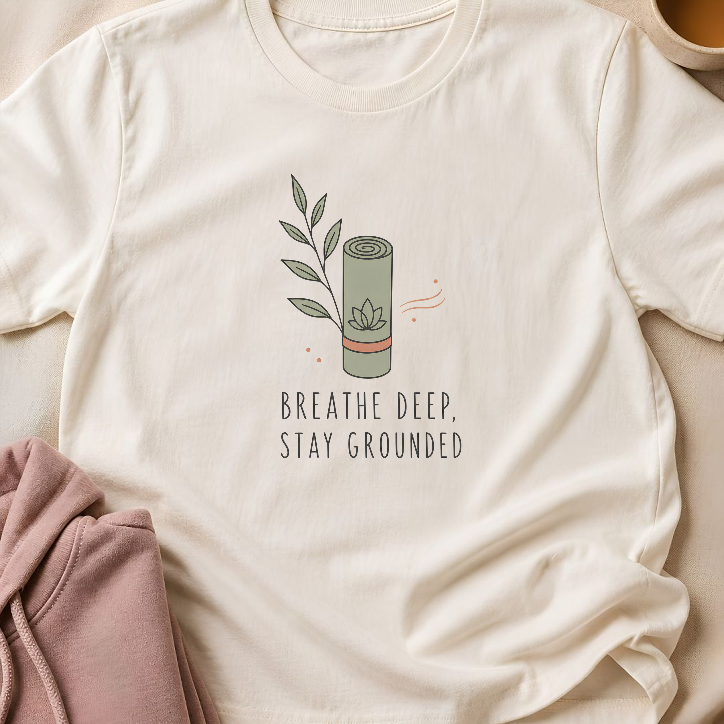 Breathe Deep Stay Grounded Yoga Shirt, Minimalist Yogi Tee, Cute Floral Meditation Shirt, Boho Mindfulness Wellness Gift.
