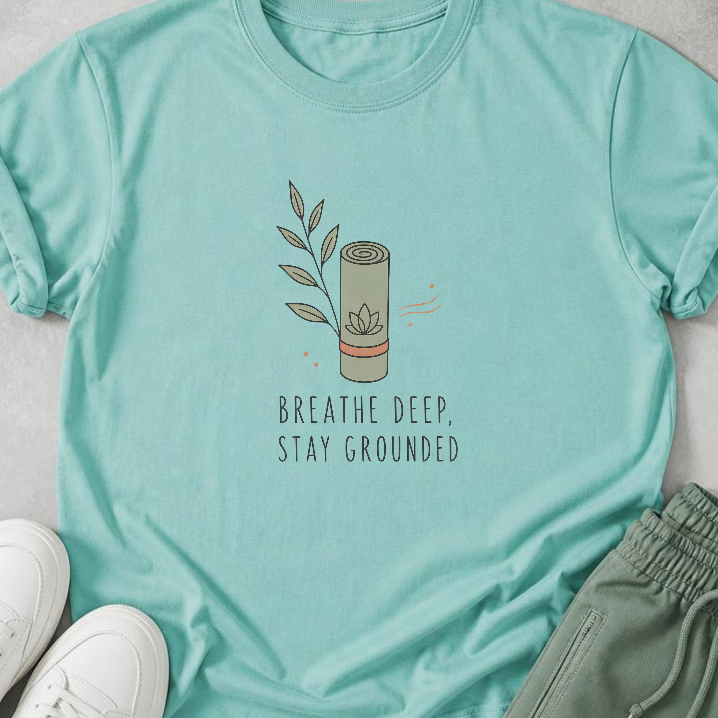 Breathe Deep Stay Grounded Yoga Shirt, Minimalist Yogi Tee, Cute Floral Meditation Shirt, Boho Mindfulness Wellness Gift.