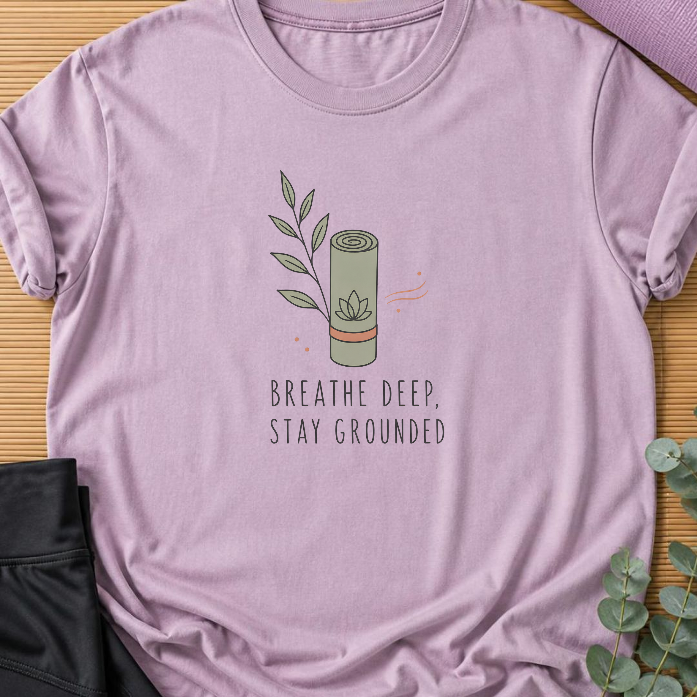 Breathe Deep Stay Grounded Yoga Shirt, Minimalist Yogi Tee, Cute Floral Meditation Shirt, Boho Mindfulness Wellness Gift.