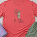 Breathe Deep Stay Grounded Yoga Shirt, Minimalist Yogi Tee, Cute Floral Meditation Shirt, Boho Mindfulness Wellness Gift.