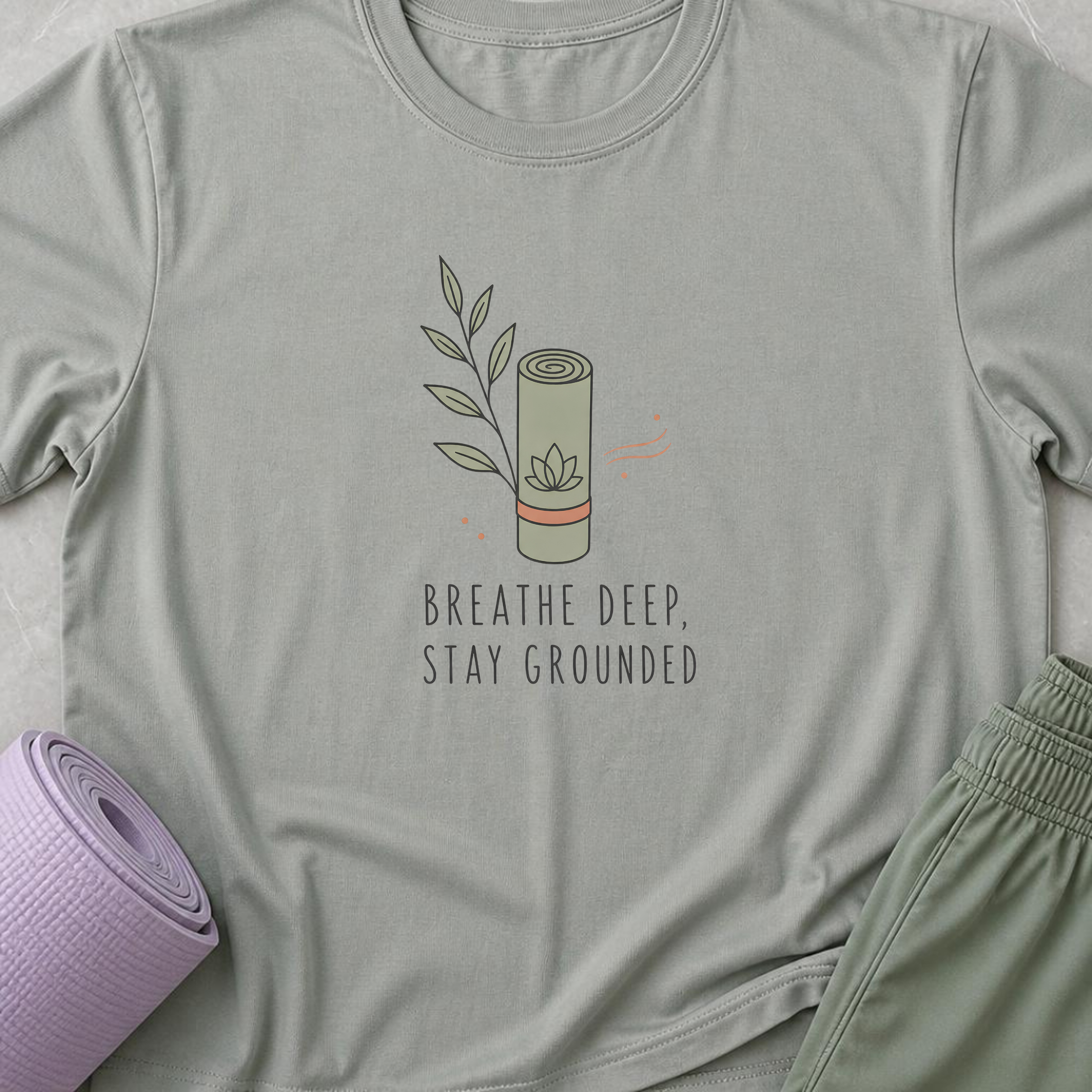 Breathe Deep Stay Grounded Yoga Shirt, Minimalist Yogi Tee, Cute Floral Meditation Shirt, Boho Mindfulness Wellness Gift.