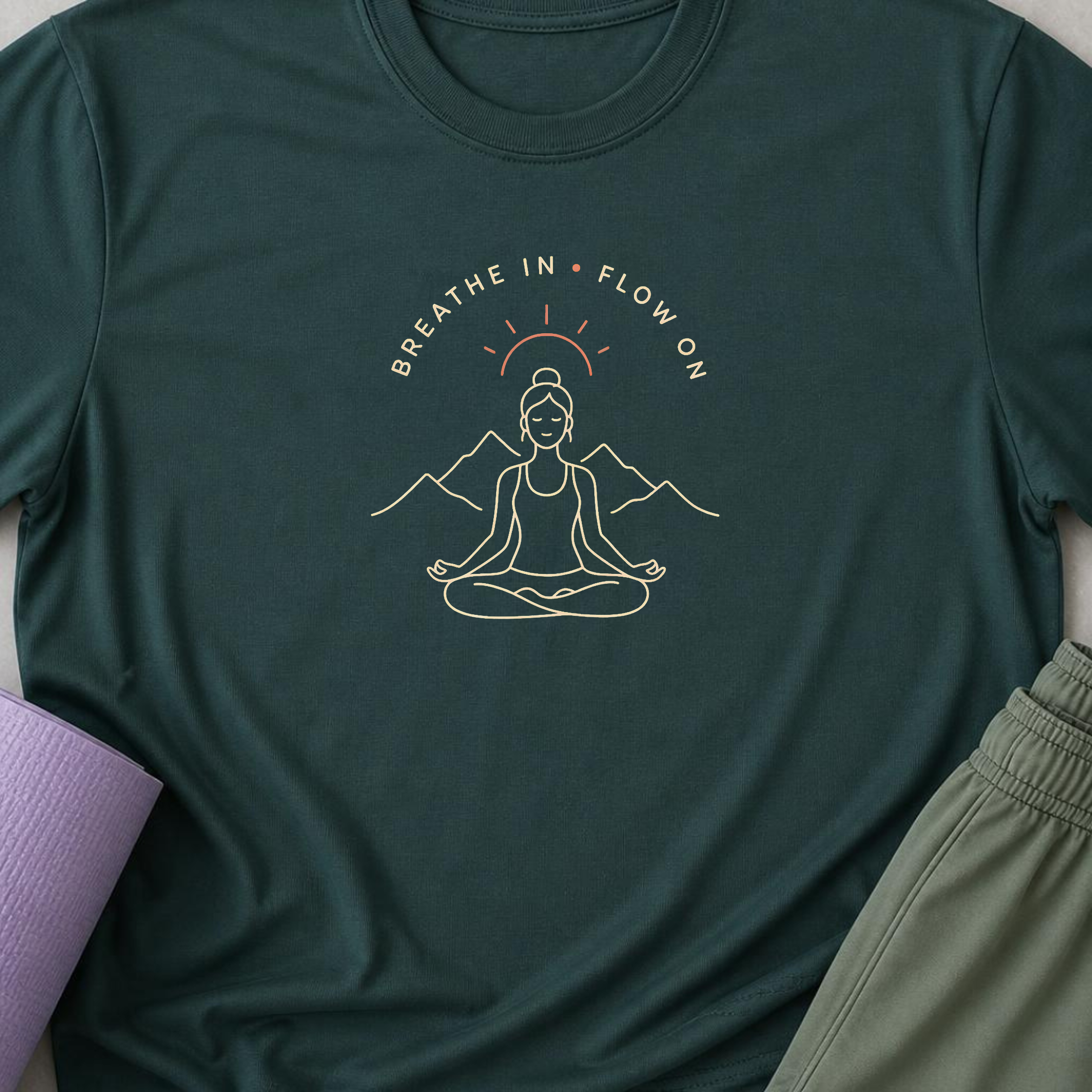 Breathe In Flow On Yoga Shirt, Minimalist Mountain Meditation Tee, Boho Yogi T-Shirt, Mindfulness Wellness Gift for Women, Calm Self Care.