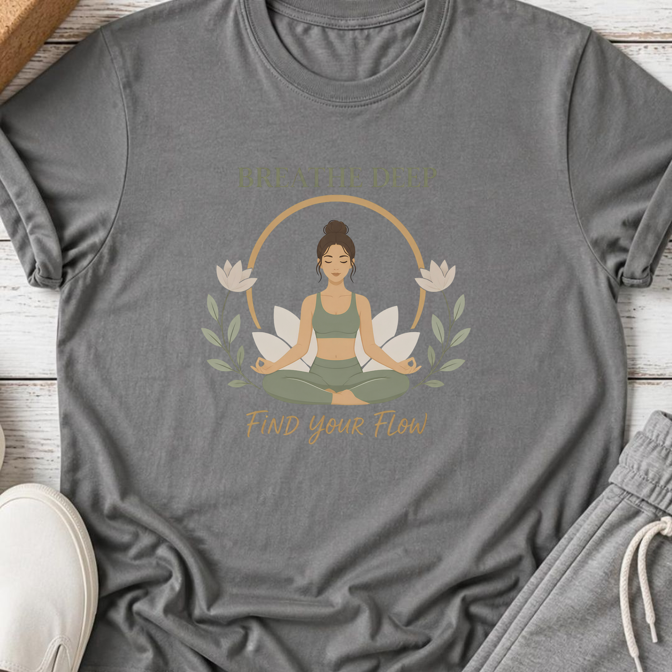 Breathe Deep Find Your Flow Yoga Shirt, Lotus Meditation Tee, Mindfulness Wellness Gift, Yoga Lover Shirt.