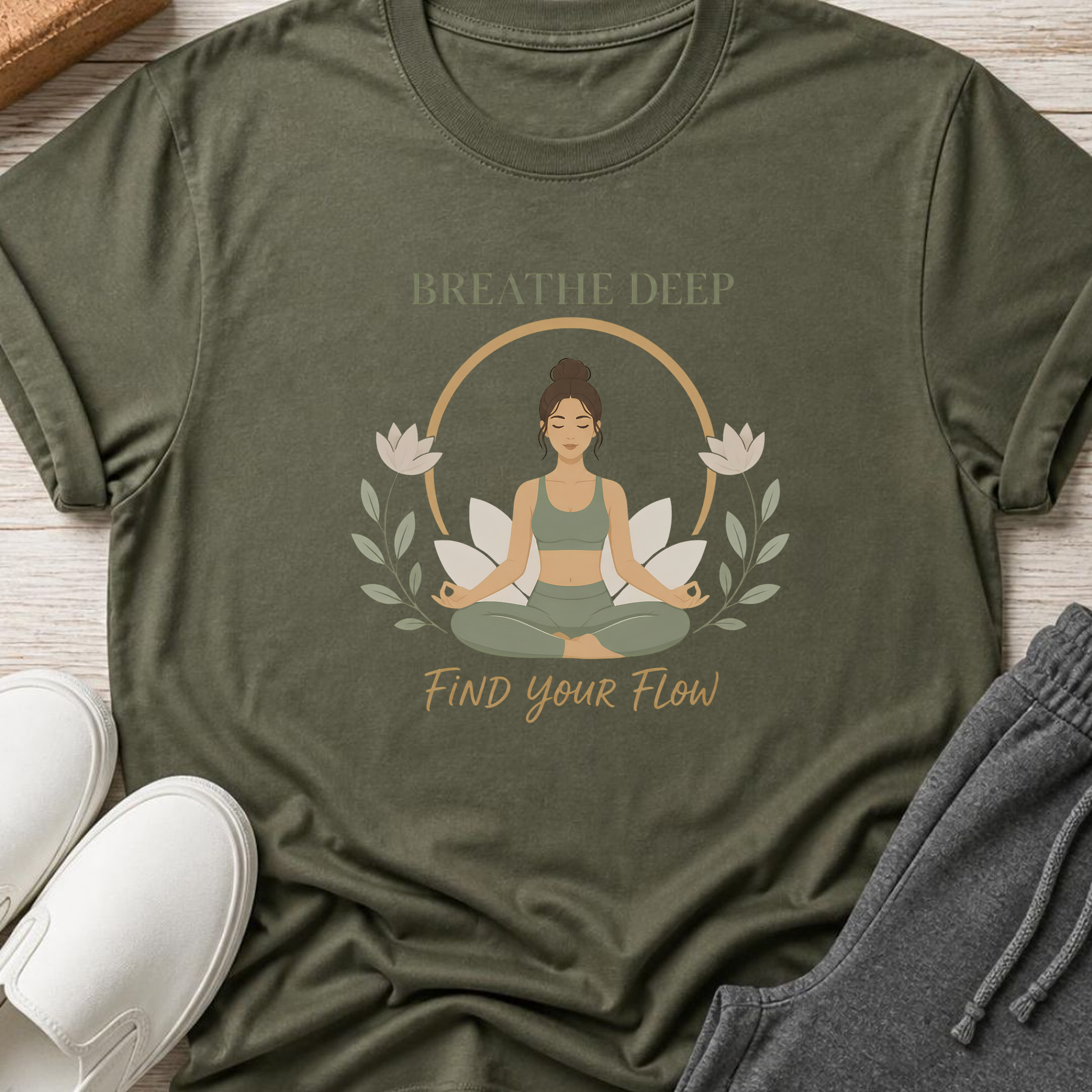 Breathe Deep Find Your Flow Yoga Shirt, Lotus Meditation Tee, Mindfulness Wellness Gift, Yoga Lover Shirt.