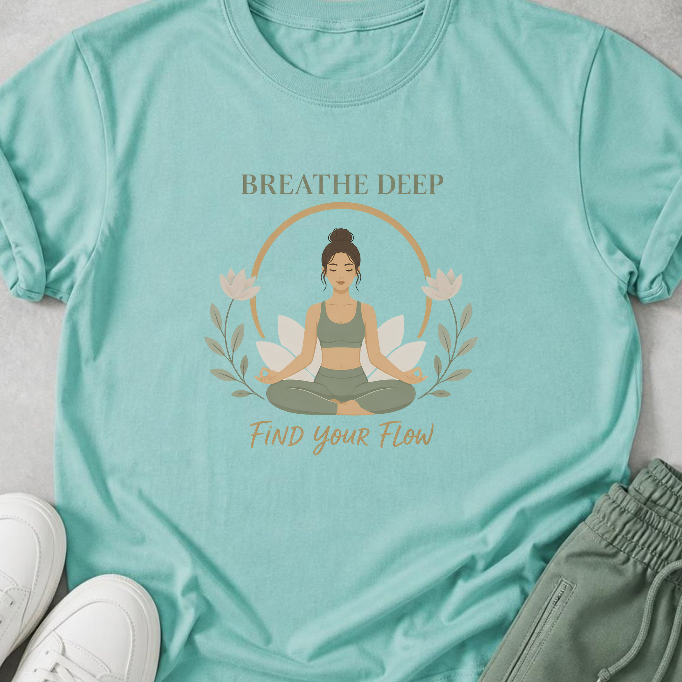 Breathe Deep Find Your Flow Yoga Shirt, Lotus Meditation Tee, Mindfulness Wellness Gift, Yoga Lover Shirt.
