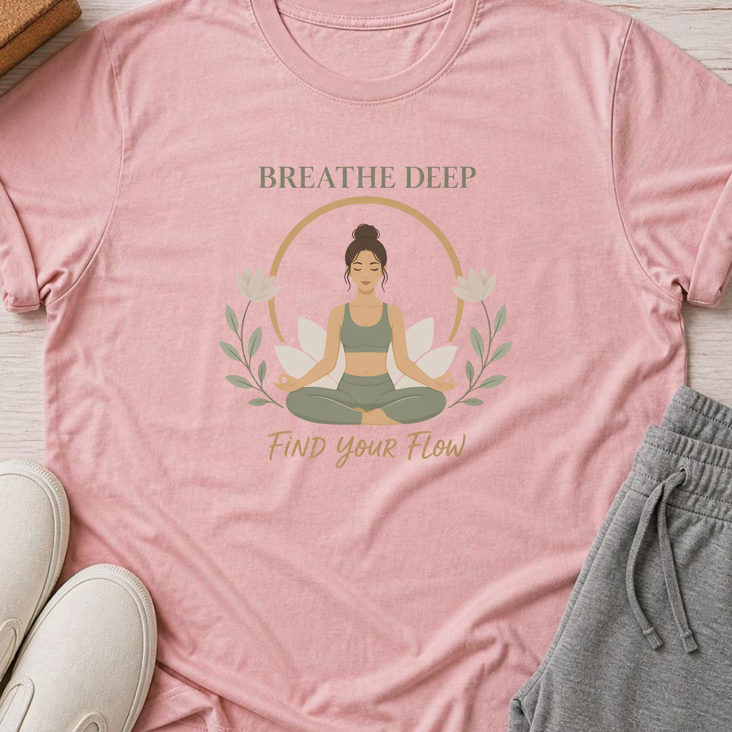 Breathe Deep Find Your Flow Yoga Shirt, Lotus Meditation Tee, Mindfulness Wellness Gift, Yoga Lover Shirt.