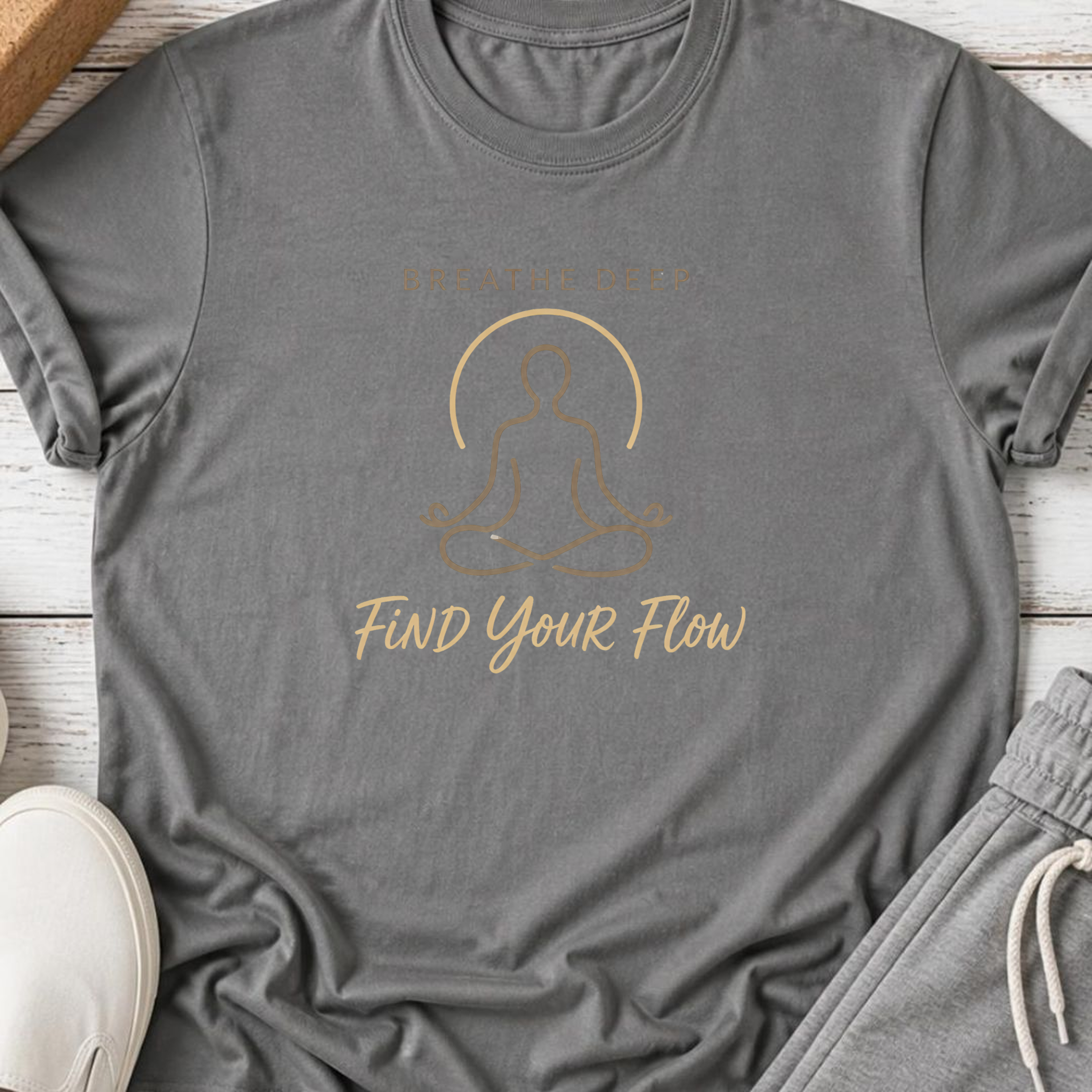 Breathe Deep Find Your Flow Yoga Shirt, Minimalist Meditation Tee, Mindfulness Wellness Gift.