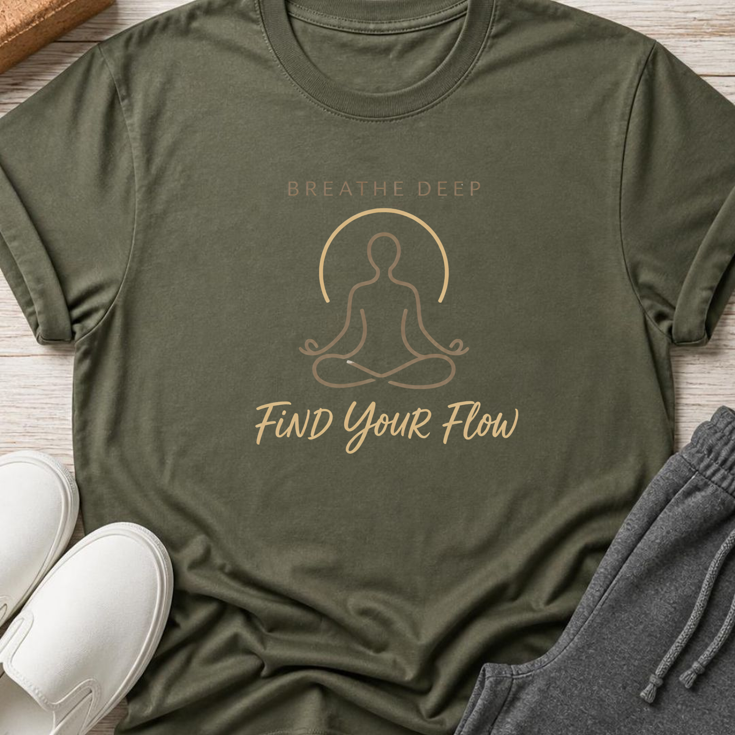 Breathe Deep Find Your Flow Yoga Shirt, Minimalist Meditation Tee, Mindfulness Wellness Gift.