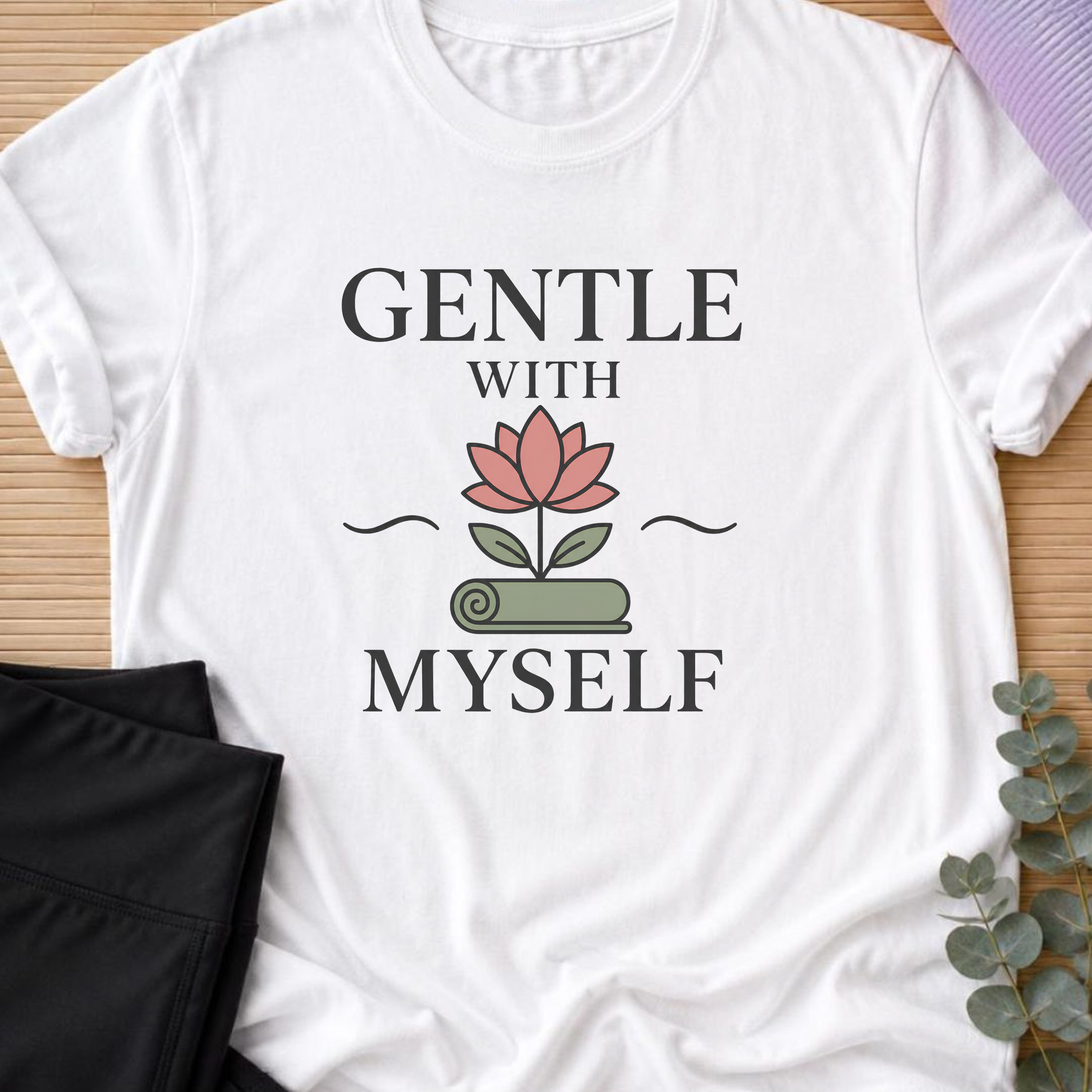 Gentle With Myself Yoga Shirt, Minimalist Meditation T-Shirt, Botanical Wellness Tee, Mindfulness Self Care Gift for Women, Boho.