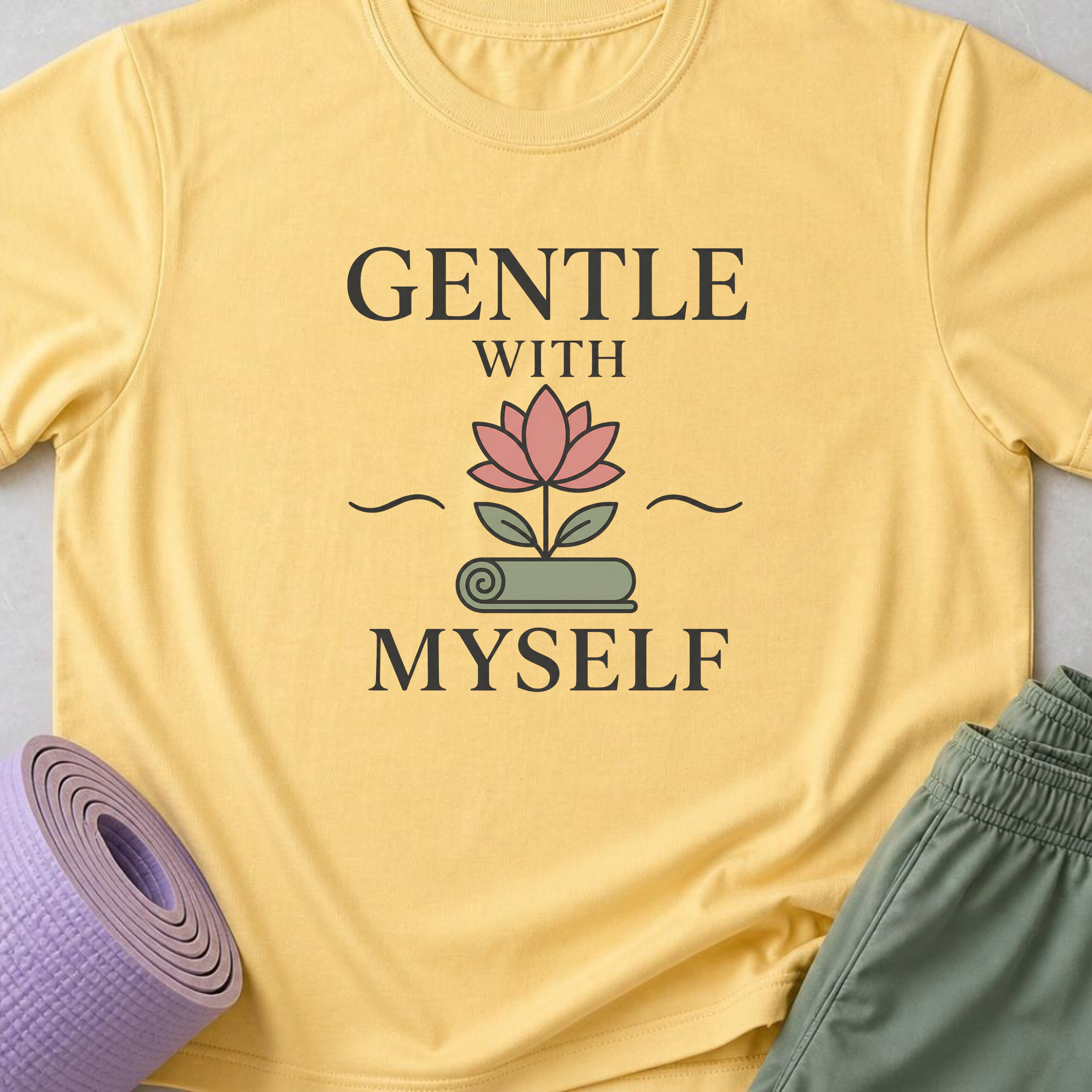 Gentle With Myself Yoga Shirt, Minimalist Meditation T-Shirt, Botanical Wellness Tee, Mindfulness Self Care Gift for Women, Boho.