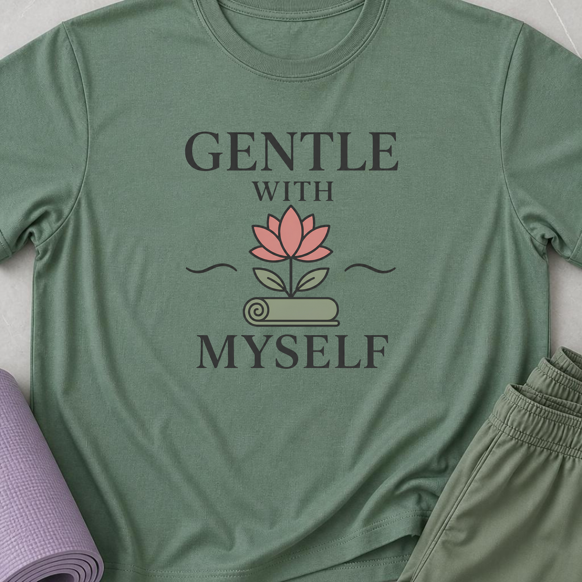 Gentle With Myself Yoga Shirt, Minimalist Meditation T-Shirt, Botanical Wellness Tee, Mindfulness Self Care Gift for Women, Boho.