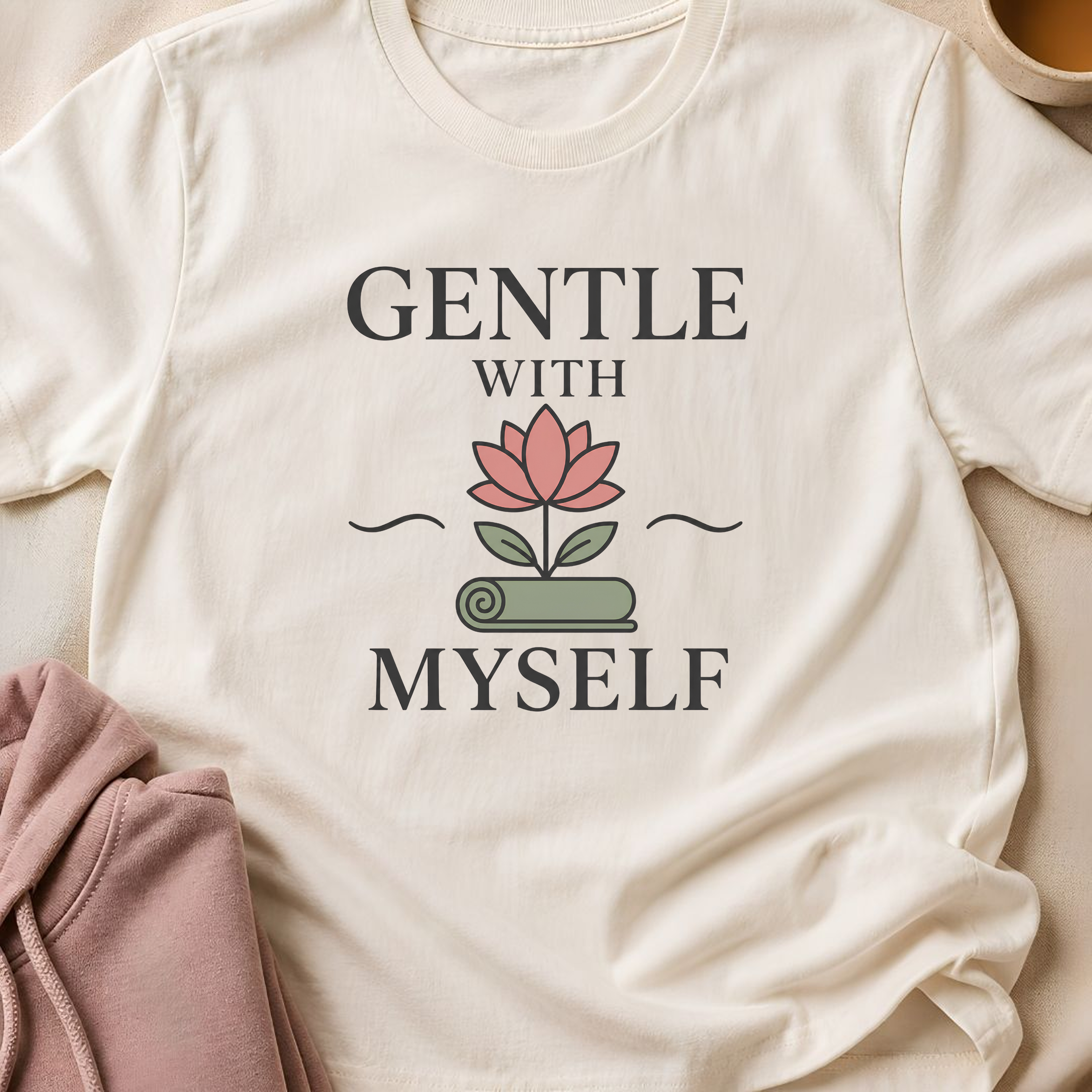 Gentle With Myself Yoga Shirt, Minimalist Meditation T-Shirt, Botanical Wellness Tee, Mindfulness Self Care Gift for Women, Boho.