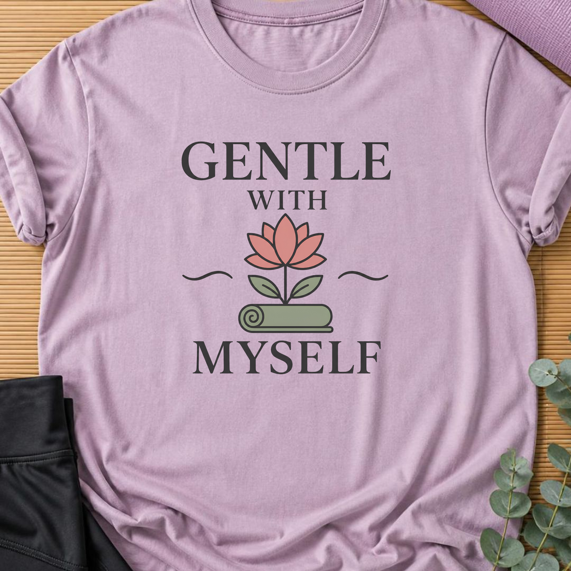 Gentle With Myself Yoga Shirt, Minimalist Meditation T-Shirt, Botanical Wellness Tee, Mindfulness Self Care Gift for Women, Boho.