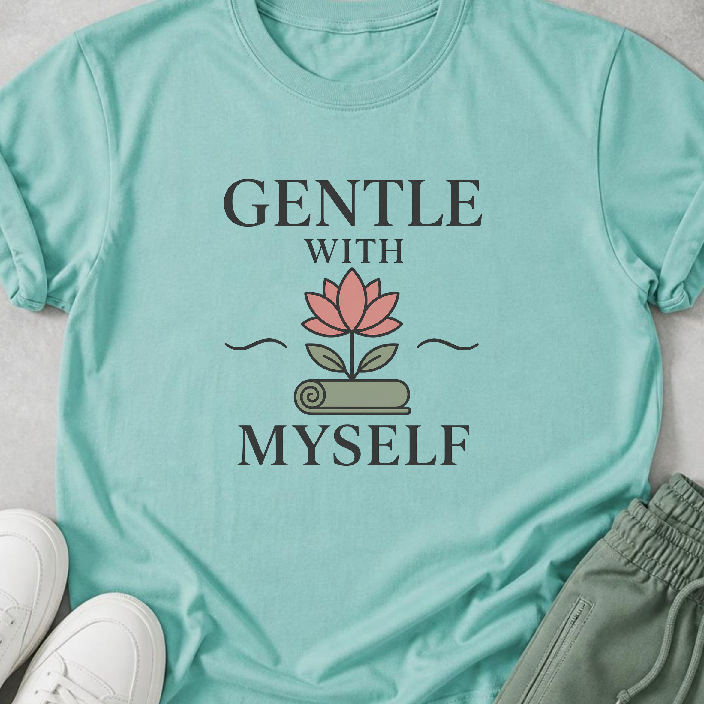 Gentle With Myself Yoga Shirt, Minimalist Meditation T-Shirt, Botanical Wellness Tee, Mindfulness Self Care Gift for Women, Boho.