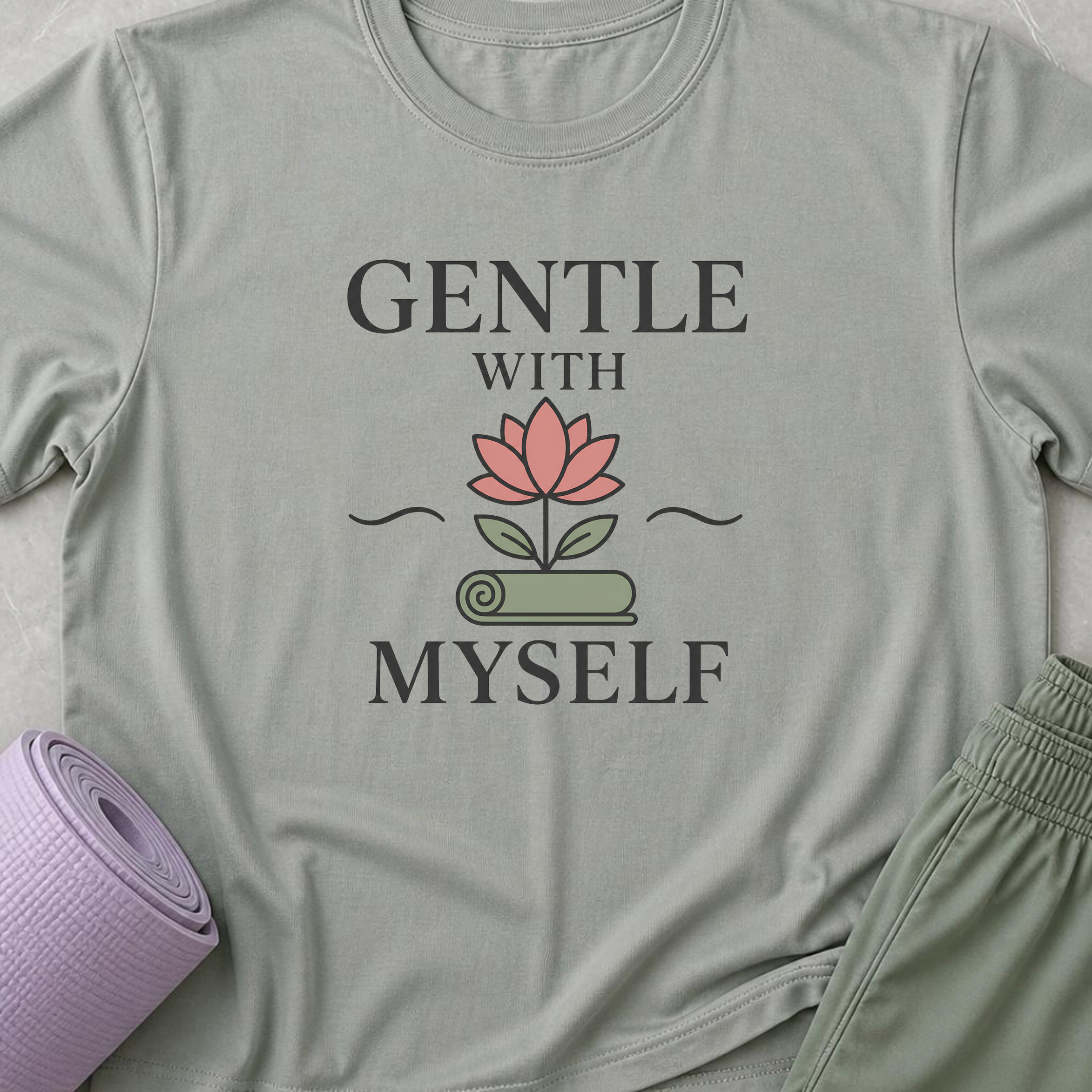 Gentle With Myself Yoga Shirt, Minimalist Meditation T-Shirt, Botanical Wellness Tee, Mindfulness Self Care Gift for Women, Boho.