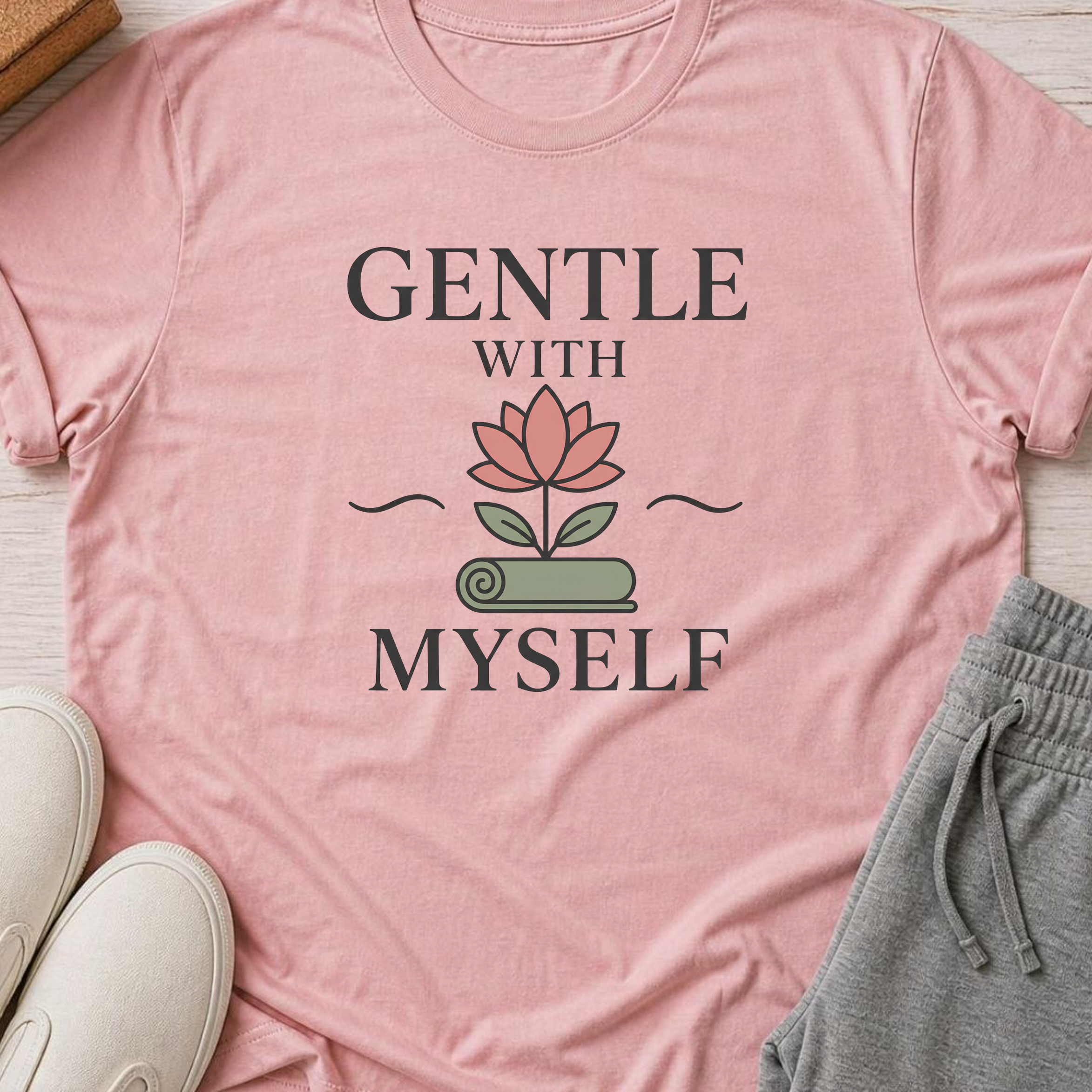 Gentle With Myself Yoga Shirt, Minimalist Meditation T-Shirt, Botanical Wellness Tee, Mindfulness Self Care Gift for Women, Boho.