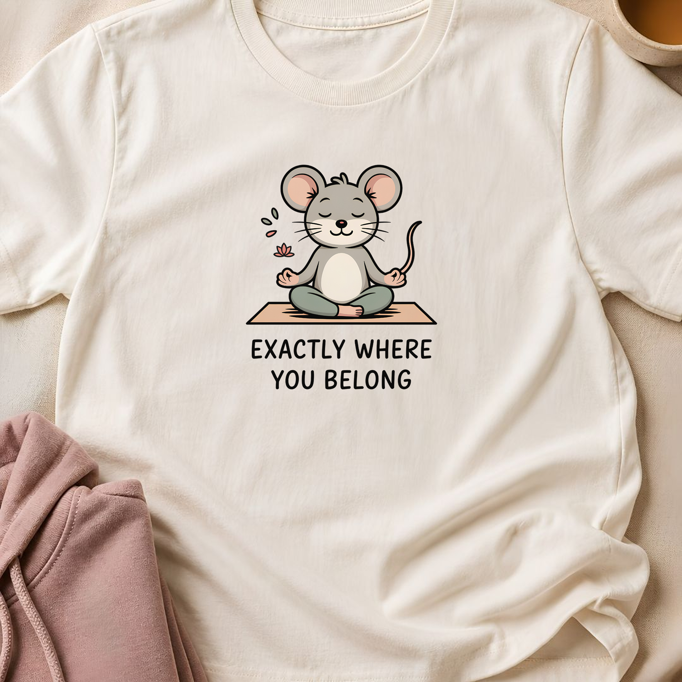 Exactly Where You Belong Yoga Shirt, Minimalist Meditating Mouse T-Shirt, Mindfulness Tee, Cute Wellness Gift for Women Yogi.