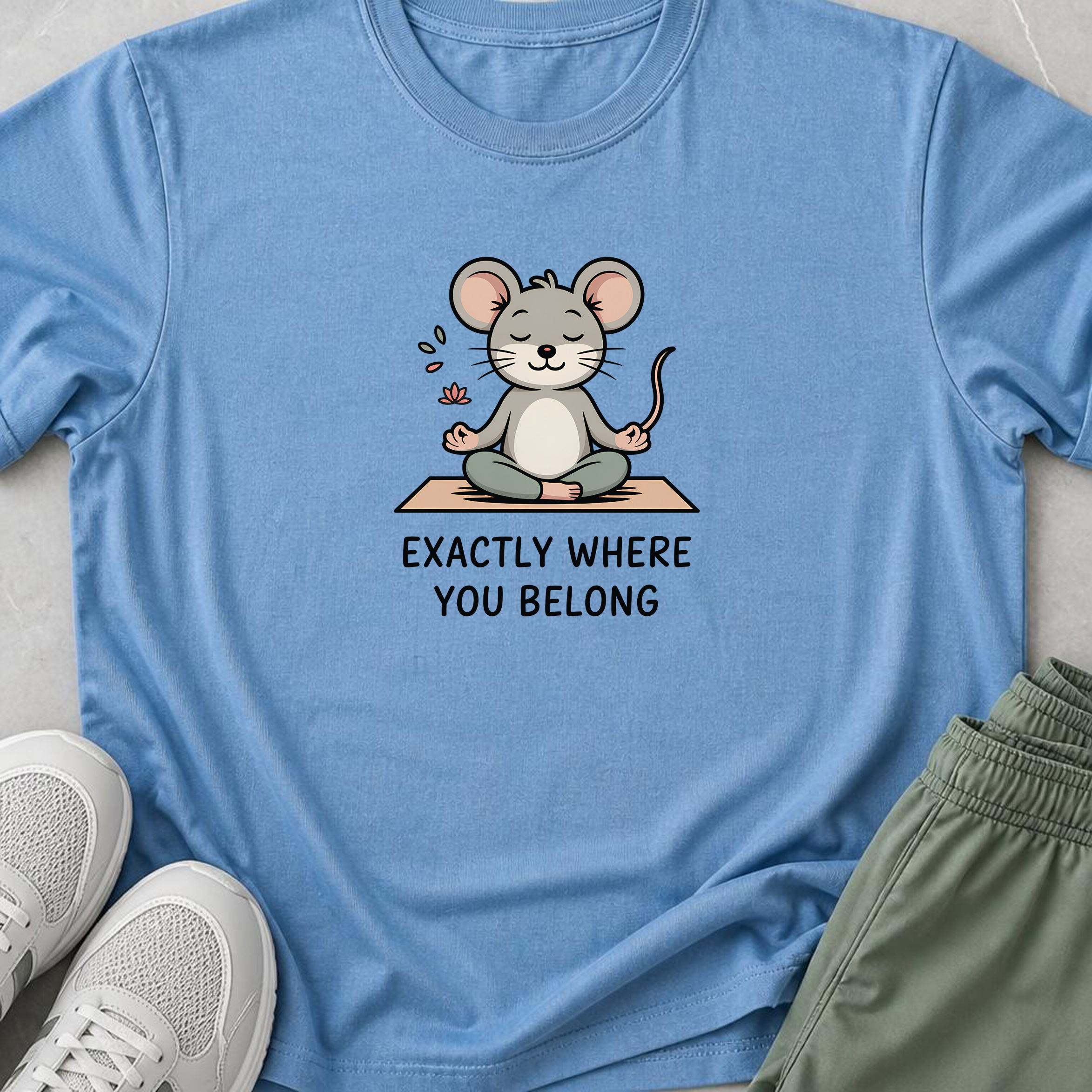 Exactly Where You Belong Yoga Shirt, Minimalist Meditating Mouse T-Shirt, Mindfulness Tee, Cute Wellness Gift for Women Yogi.