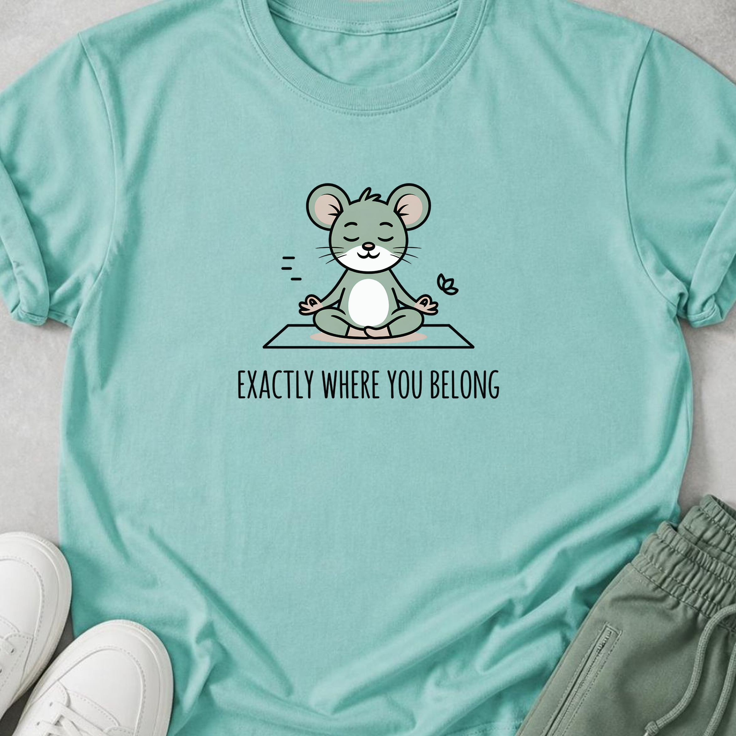 Exactly Where You Belong Yoga Shirt, Minimalist Meditating Mouse T-Shirt, Mindfulness Tee, Cute Wellness Gift for Women Yogi.