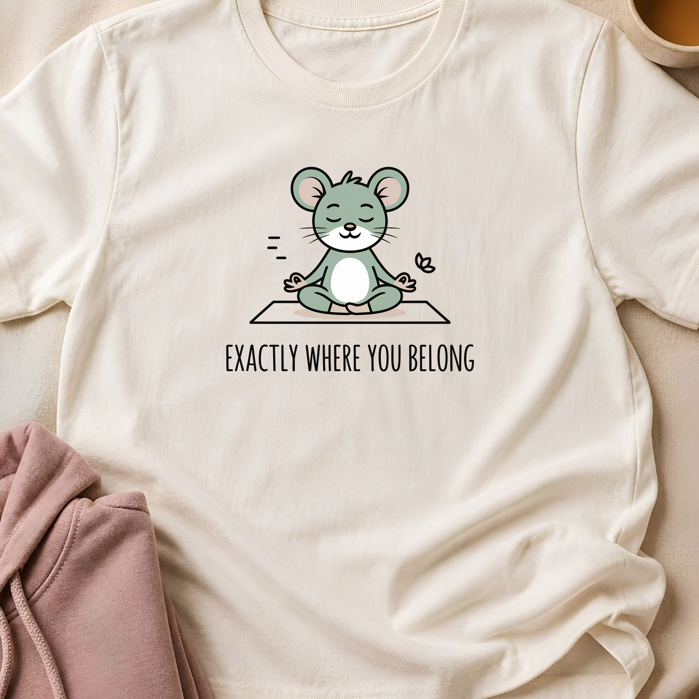 Exactly Where You Belong Yoga Shirt, Minimalist Meditating Mouse T-Shirt, Mindfulness Tee, Cute Wellness Gift for Women Yogi.