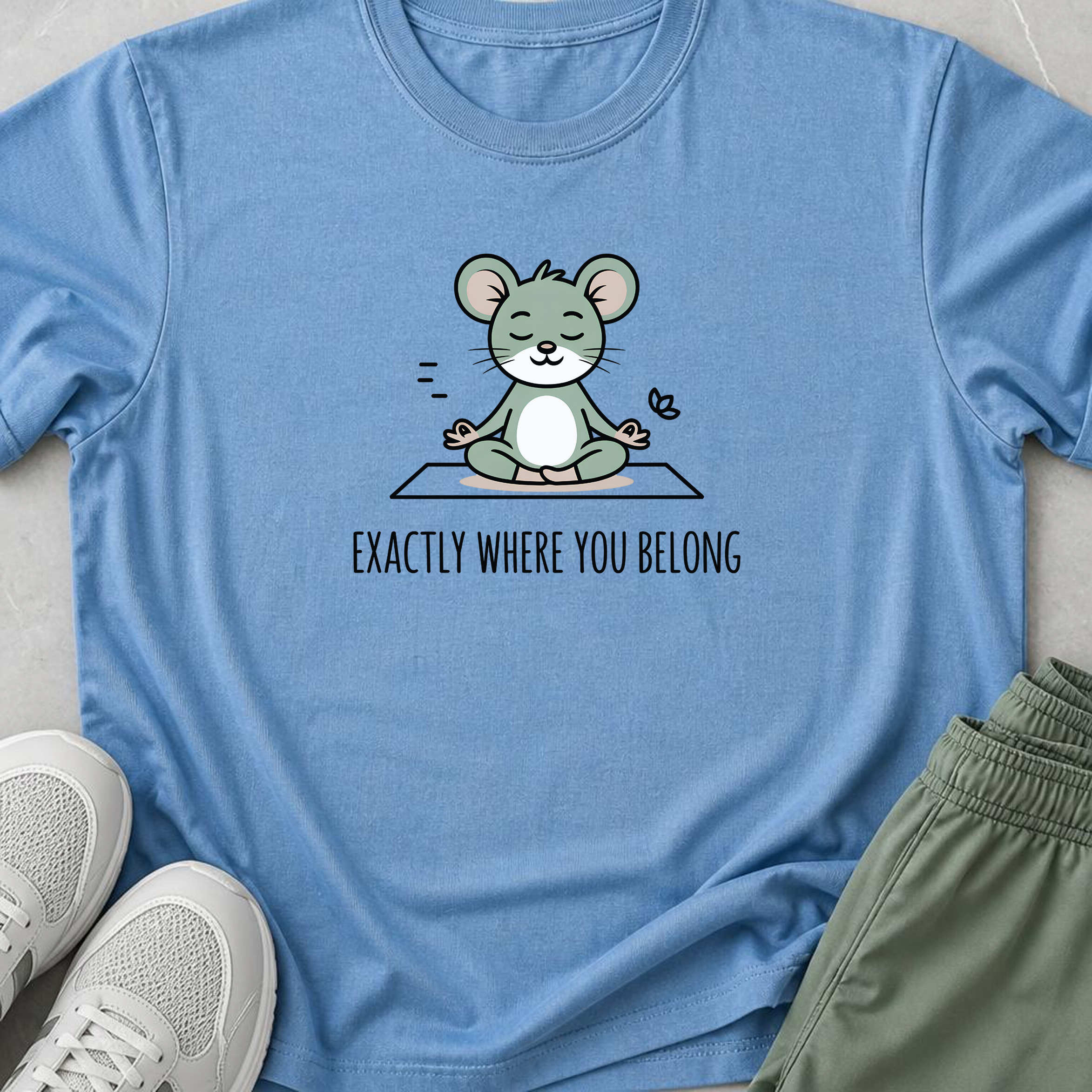 Exactly Where You Belong Yoga Shirt, Minimalist Meditating Mouse T-Shirt, Mindfulness Tee, Cute Wellness Gift for Women Yogi.
