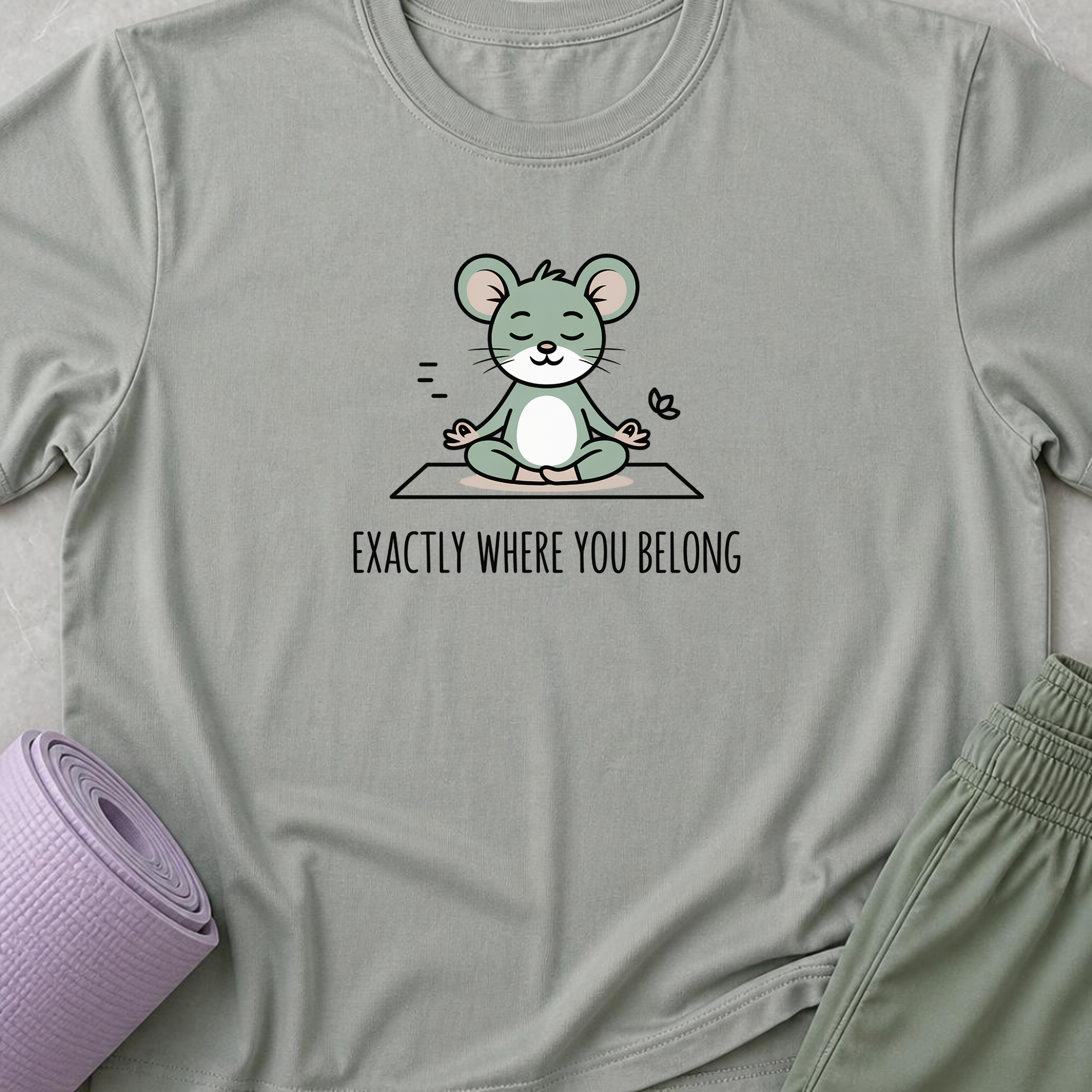 Exactly Where You Belong Yoga Shirt, Minimalist Meditating Mouse T-Shirt, Mindfulness Tee, Cute Wellness Gift for Women Yogi.