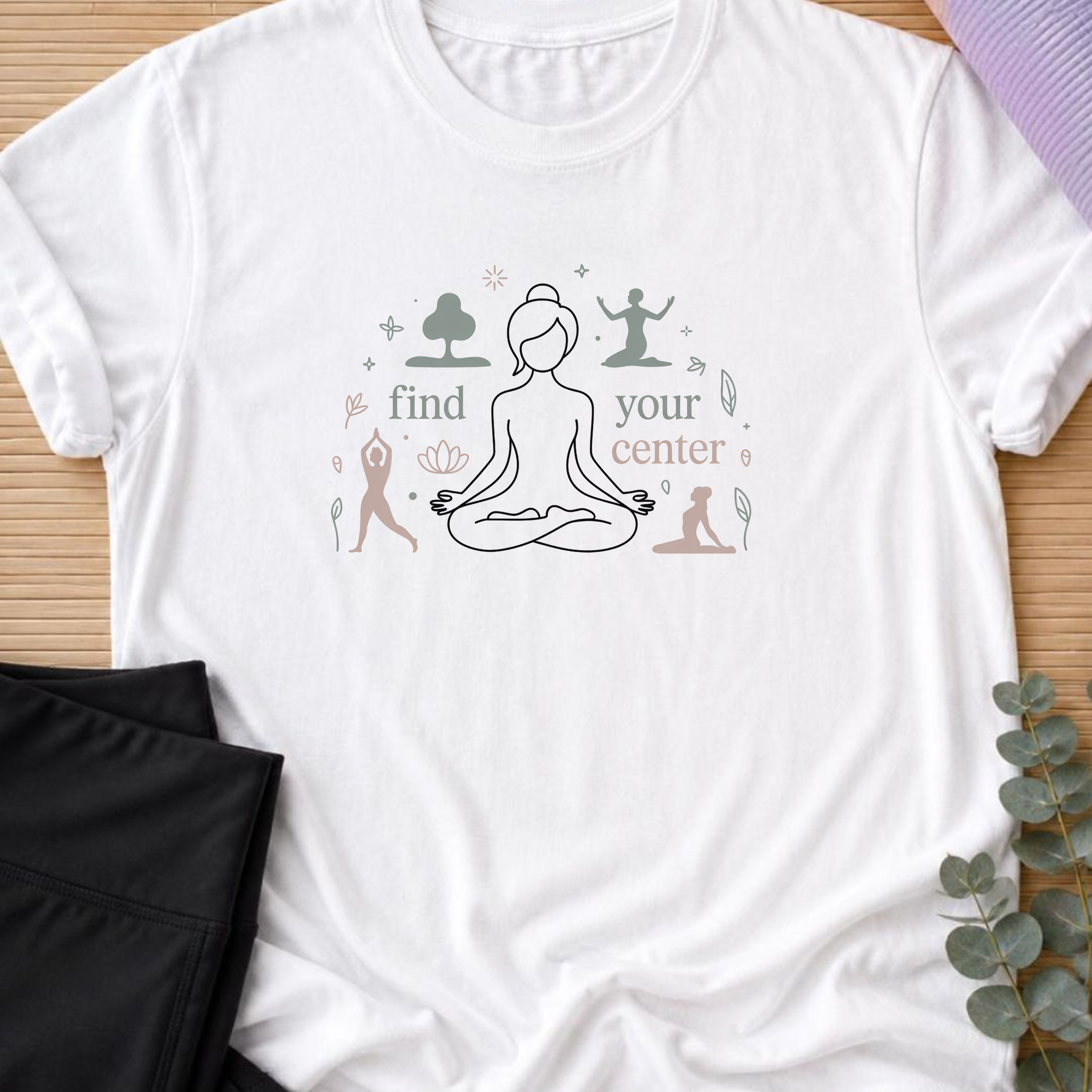 Find Your Center Yoga Shirt, Minimalist Meditation T-Shirt, Cute Boho Yogi Tee, Mindfulness Gift, Peaceful Wellness Shirt for Women.