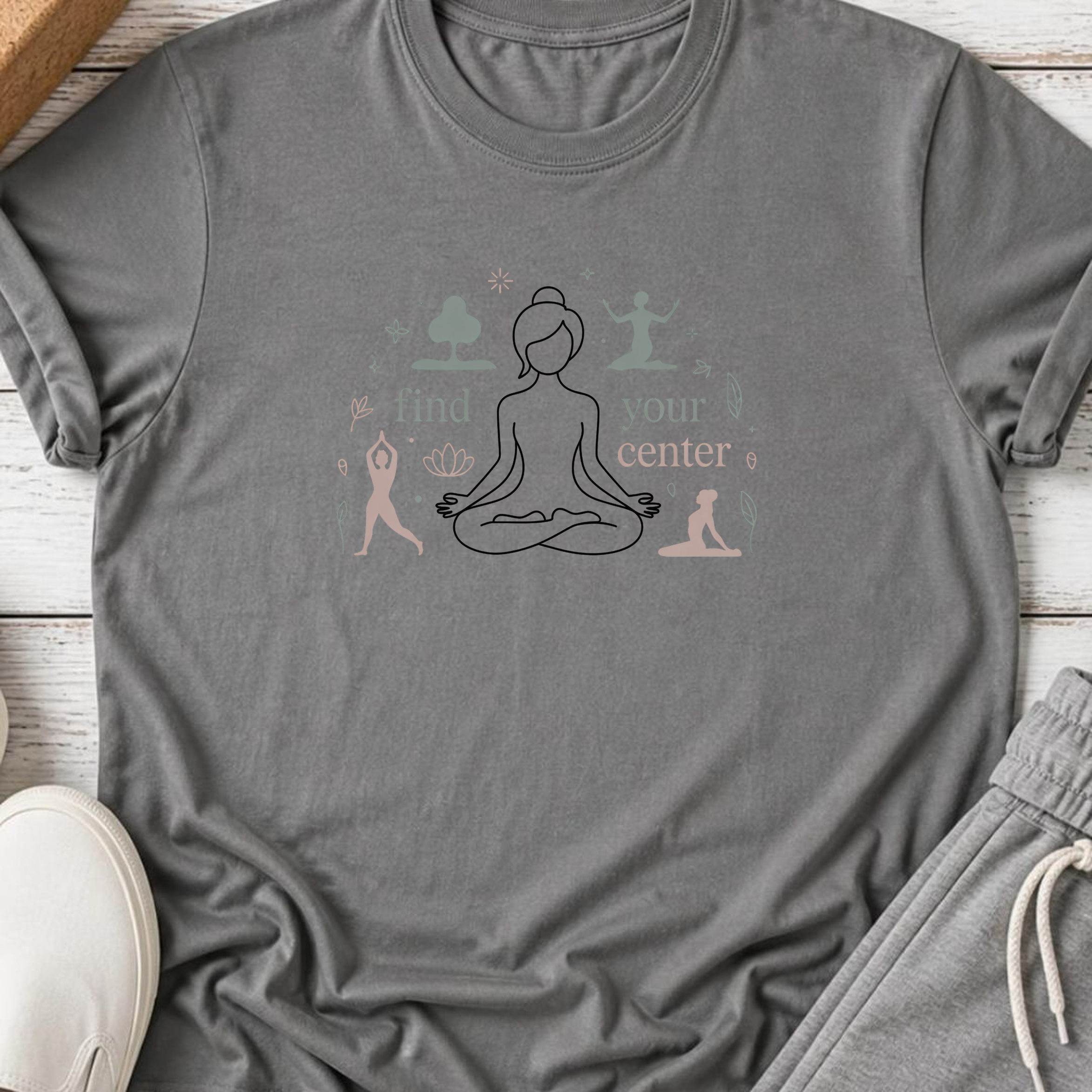 Find Your Center Yoga Shirt, Minimalist Meditation T-Shirt, Cute Boho Yogi Tee, Mindfulness Gift, Peaceful Wellness Shirt for Women.