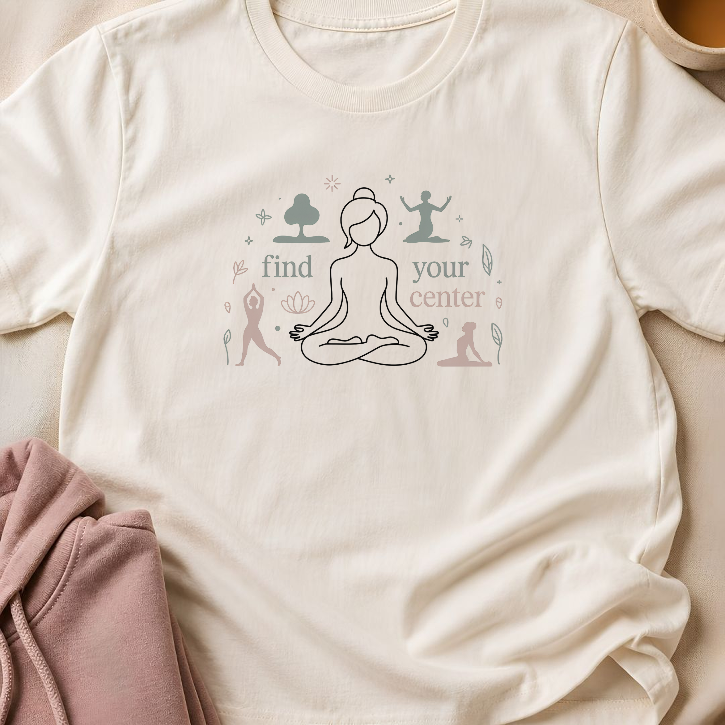 Find Your Center Yoga Shirt, Minimalist Meditation T-Shirt, Cute Boho Yogi Tee, Mindfulness Gift, Peaceful Wellness Shirt for Women.