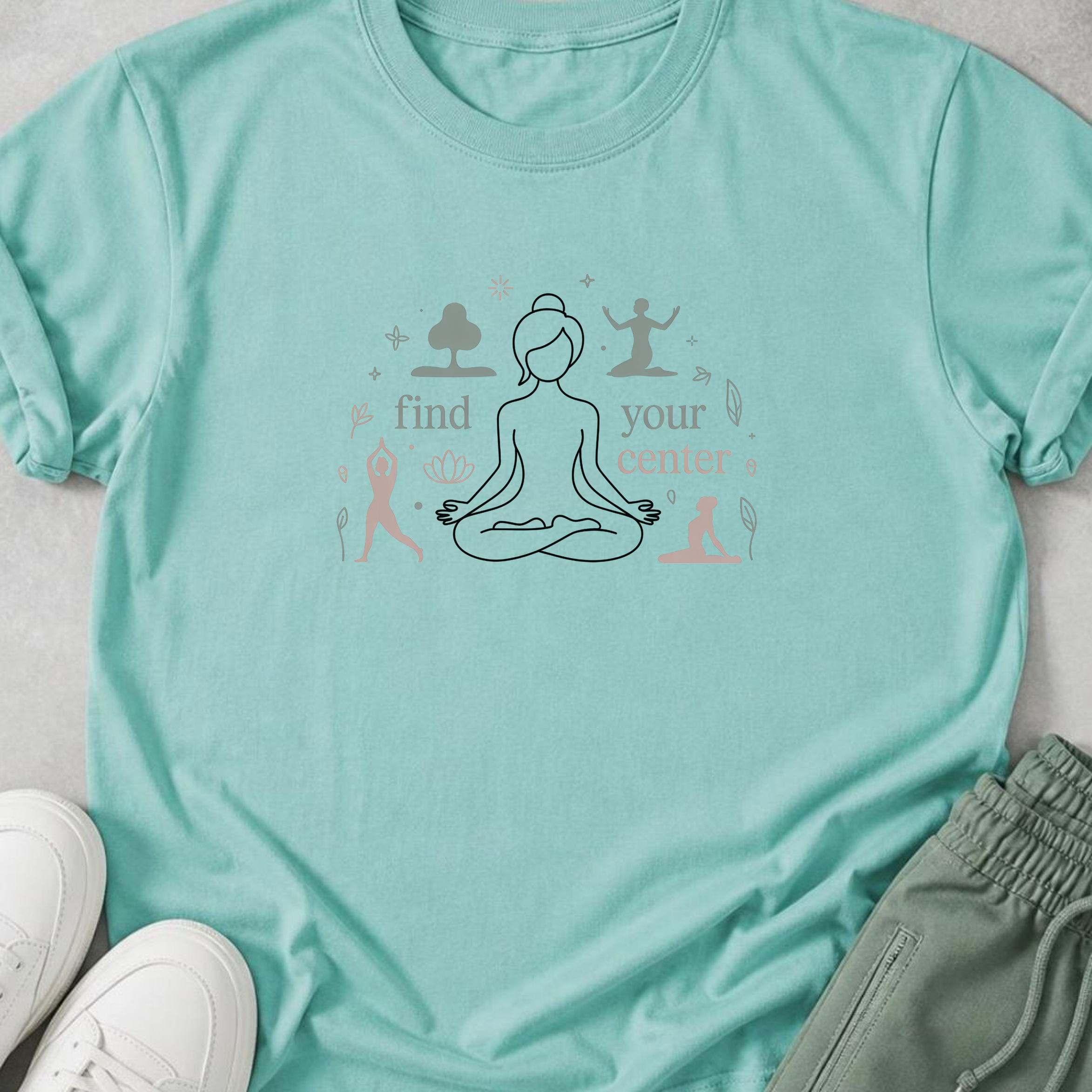 Find Your Center Yoga Shirt, Minimalist Meditation T-Shirt, Cute Boho Yogi Tee, Mindfulness Gift, Peaceful Wellness Shirt for Women.