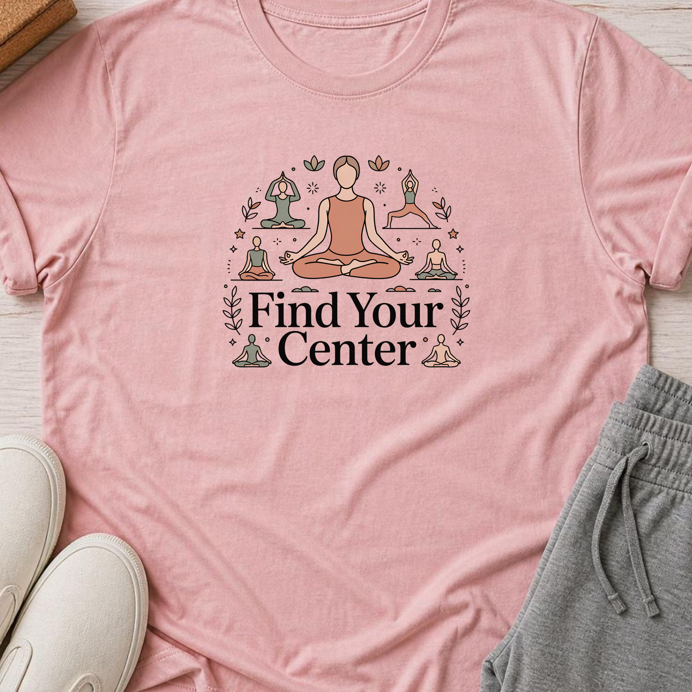 Find Your Center Yoga Shirt, Minimalist Meditation T-Shirt, Cute Boho Yogi Tee, Mindfulness Gift, Peaceful Wellness Shirt for Women.
