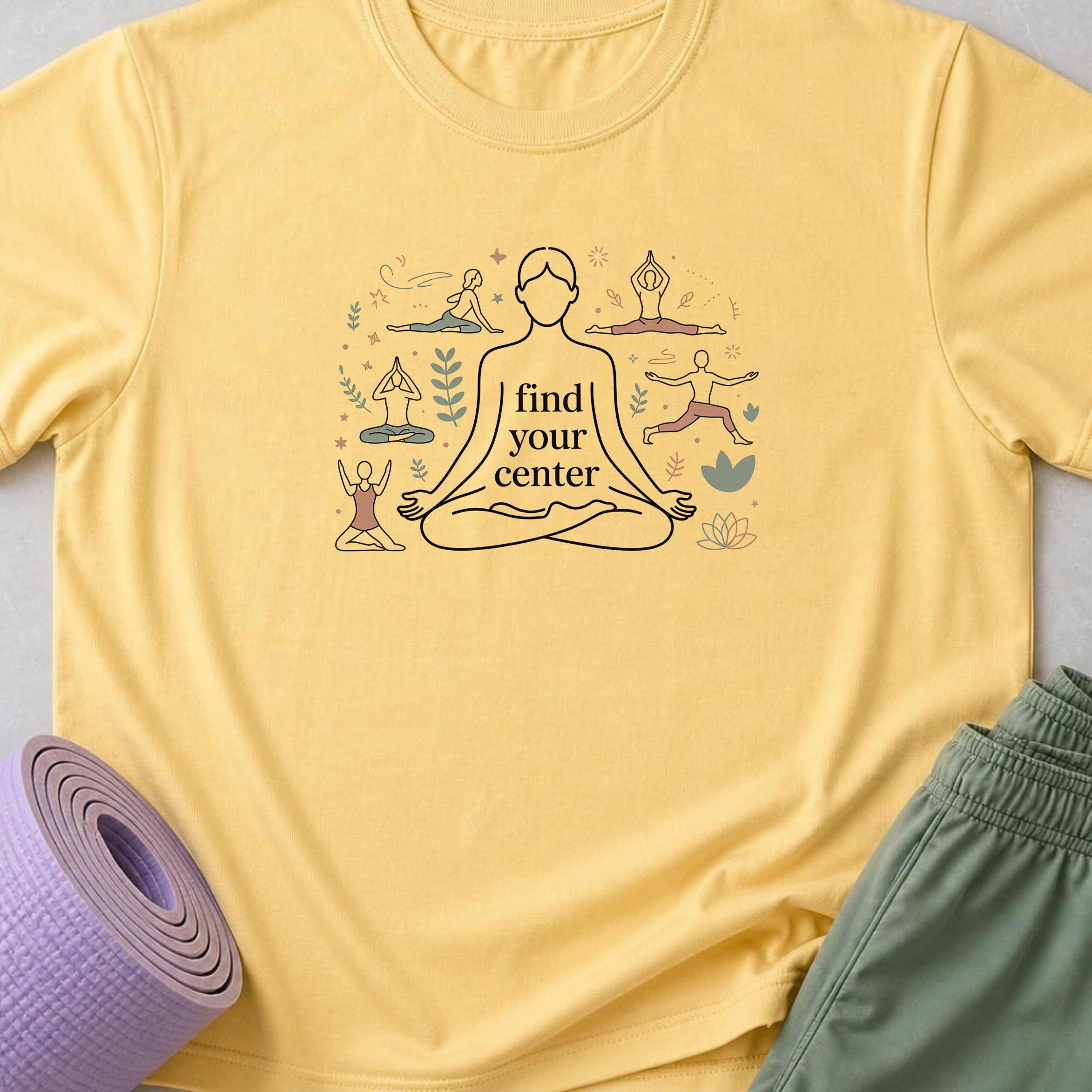 Find Your Center Yoga Shirt, Minimalist Meditation T-Shirt, Cute Boho Yogi Tee, Mindfulness Gift, Peaceful Wellness Shirt for Women.