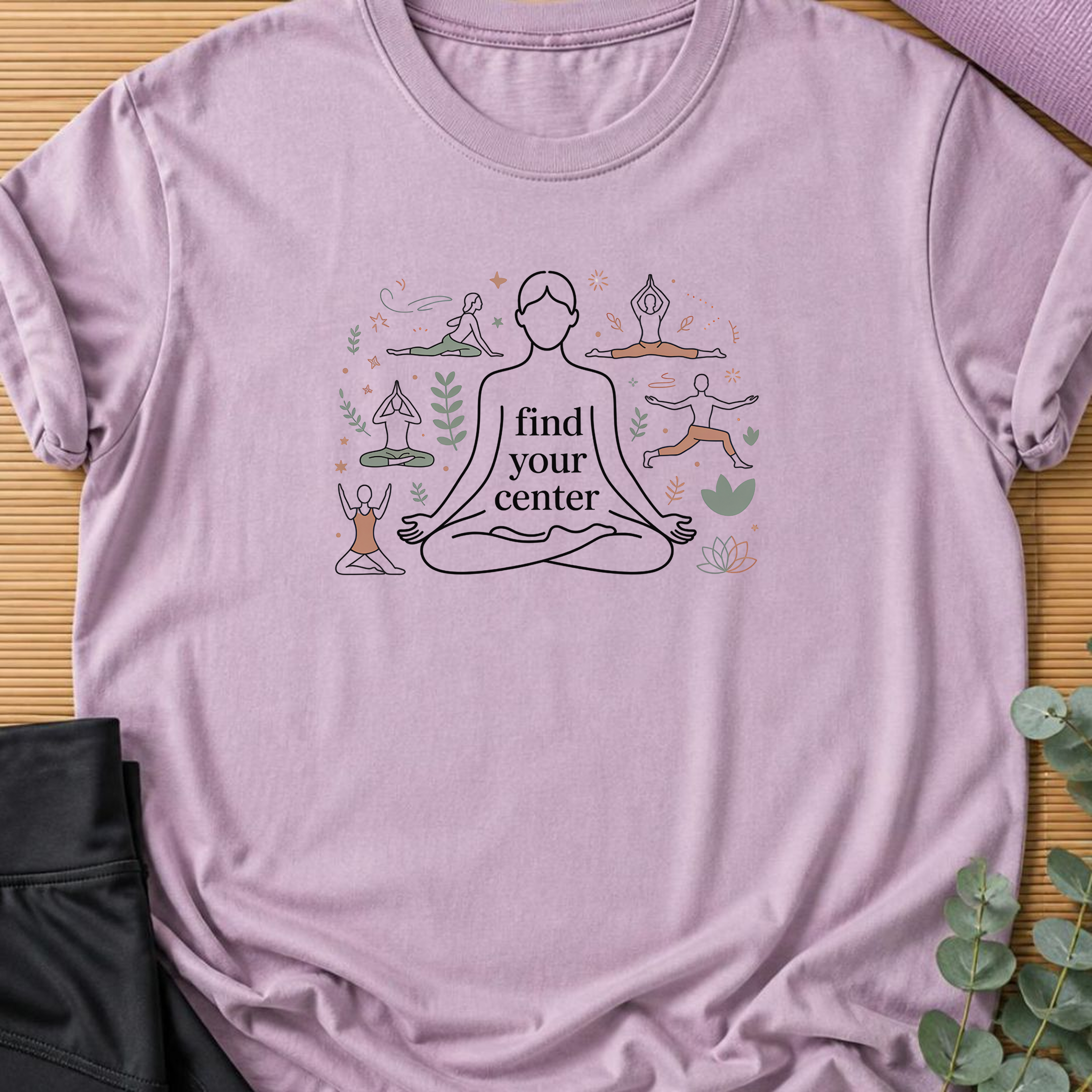 Find Your Center Yoga Shirt, Minimalist Meditation T-Shirt, Cute Boho Yogi Tee, Mindfulness Gift, Peaceful Wellness Shirt for Women.