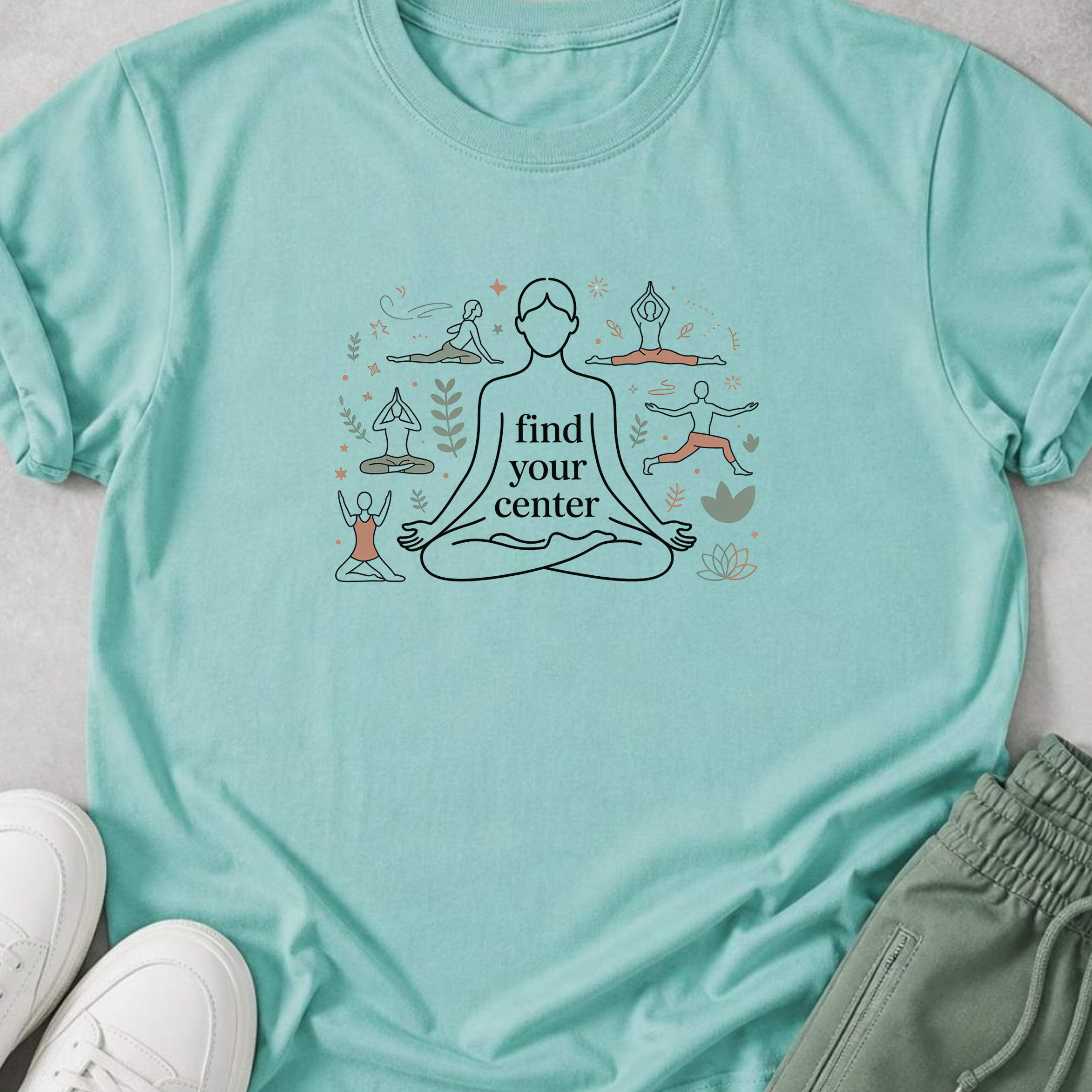 Find Your Center Yoga Shirt, Minimalist Meditation T-Shirt, Cute Boho Yogi Tee, Mindfulness Gift, Peaceful Wellness Shirt for Women.