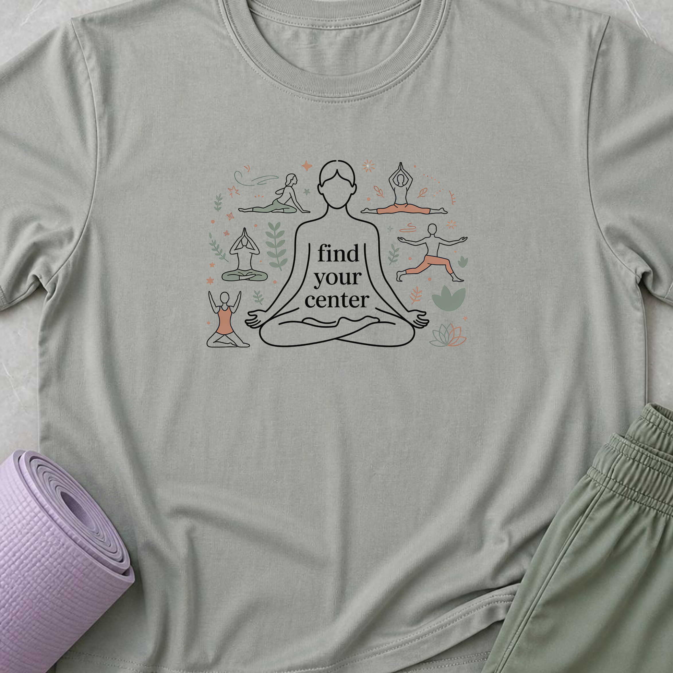 Find Your Center Yoga Shirt, Minimalist Meditation T-Shirt, Cute Boho Yogi Tee, Mindfulness Gift, Peaceful Wellness Shirt for Women.