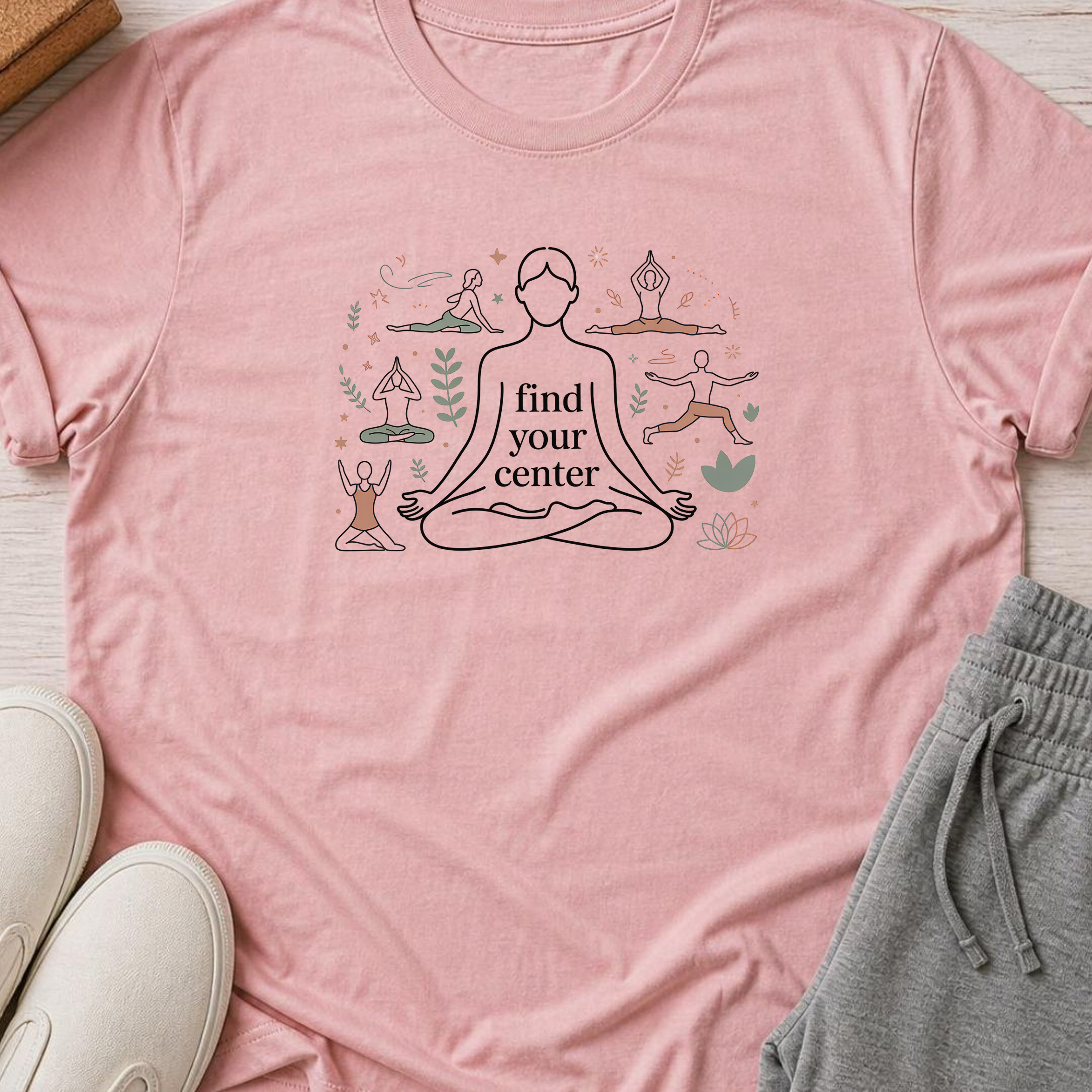 Find Your Center Yoga Shirt, Minimalist Meditation T-Shirt, Cute Boho Yogi Tee, Mindfulness Gift, Peaceful Wellness Shirt for Women.