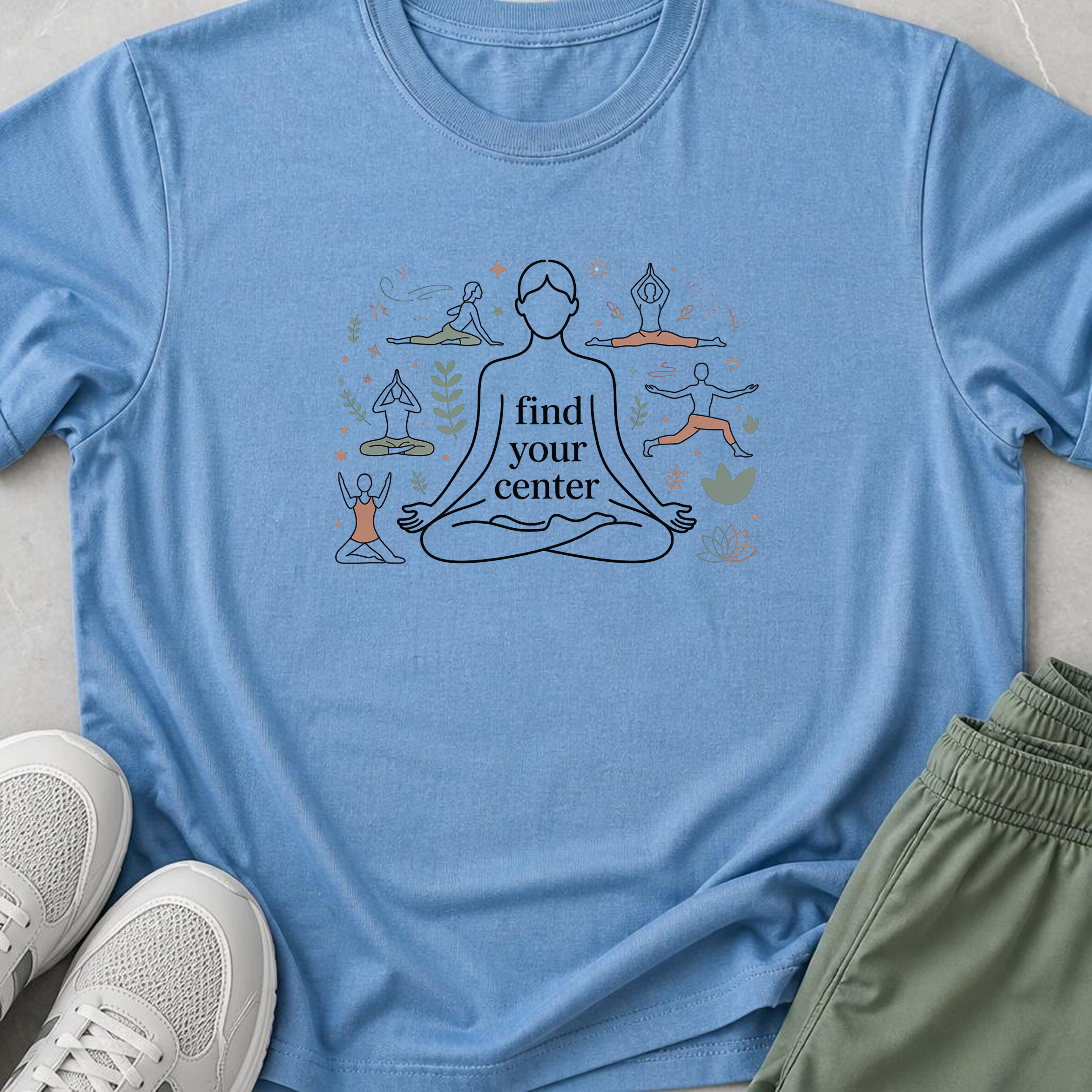 Find Your Center Yoga Shirt, Minimalist Meditation T-Shirt, Cute Boho Yogi Tee, Mindfulness Gift, Peaceful Wellness Shirt for Women.