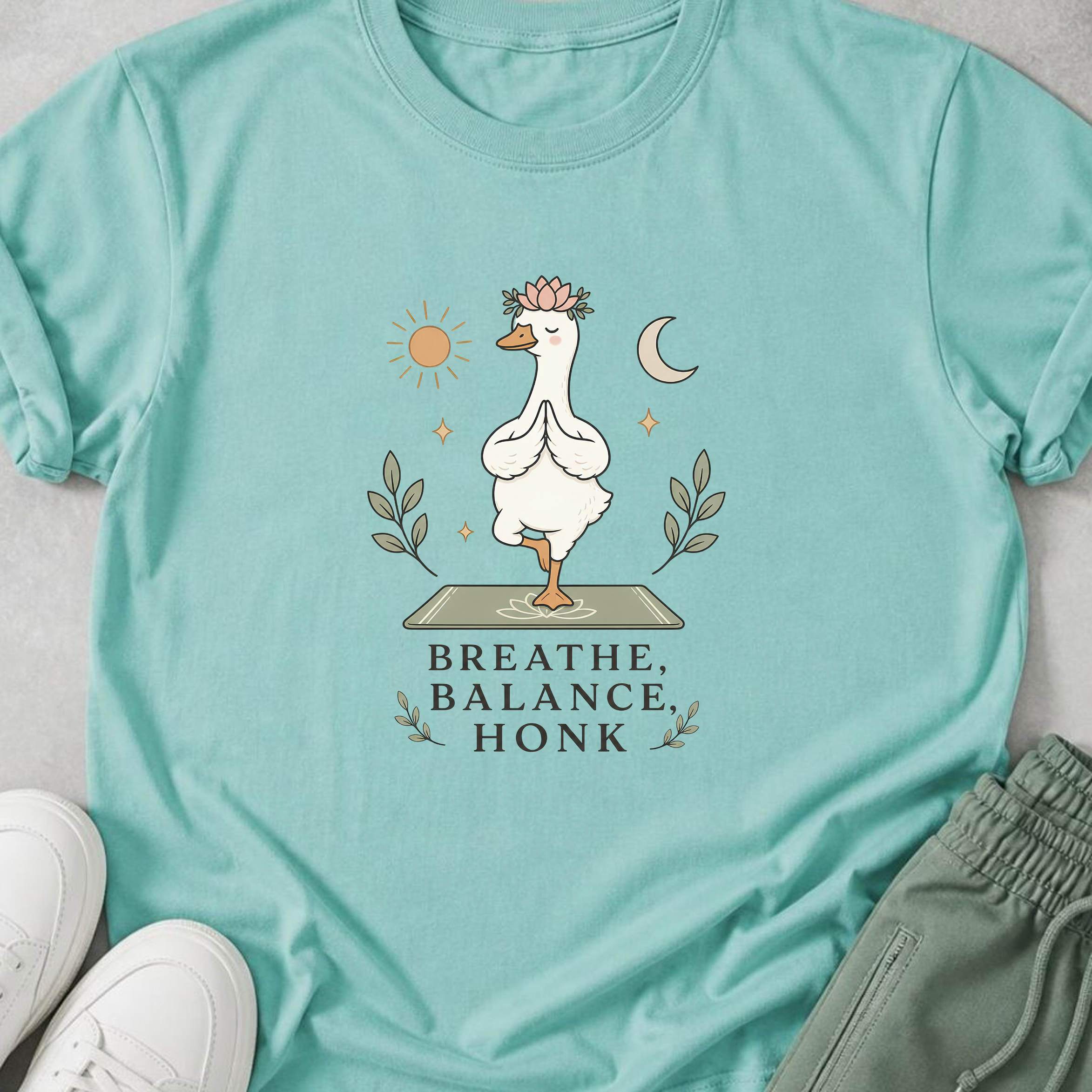 Breathe Balance Honu Goose Yoga Shirt, Cute Minimalist Yogi Tee, Funny Meditation T-Shirt, Mindfulness Gift for Yoga Lovers.