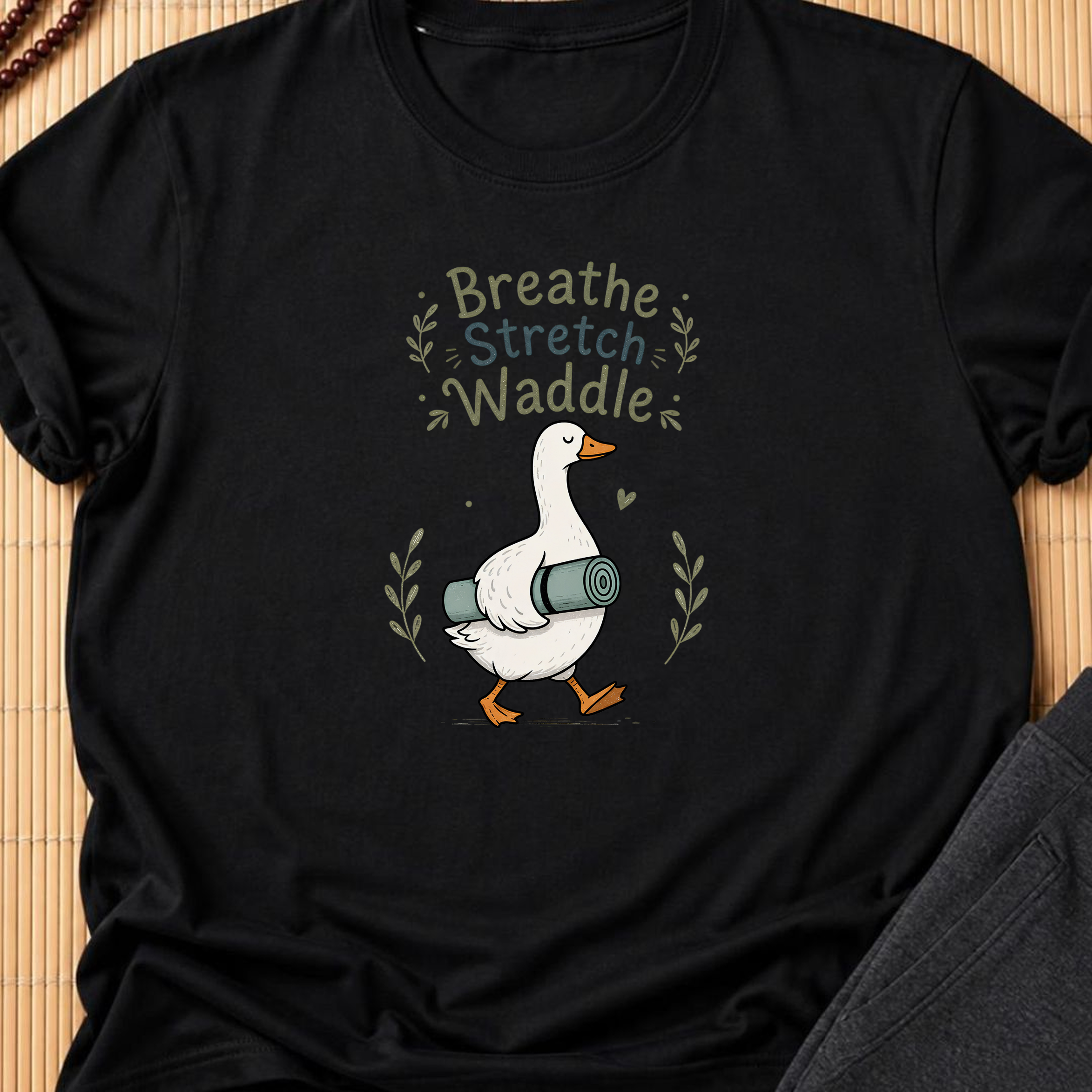 Breathe Stretch Waddle Yoga Shirt, Cute Goose Yogi Tee, Minimalist Meditation T-Shirt, Funny Mindfulness Gift for Yoga Lovers.