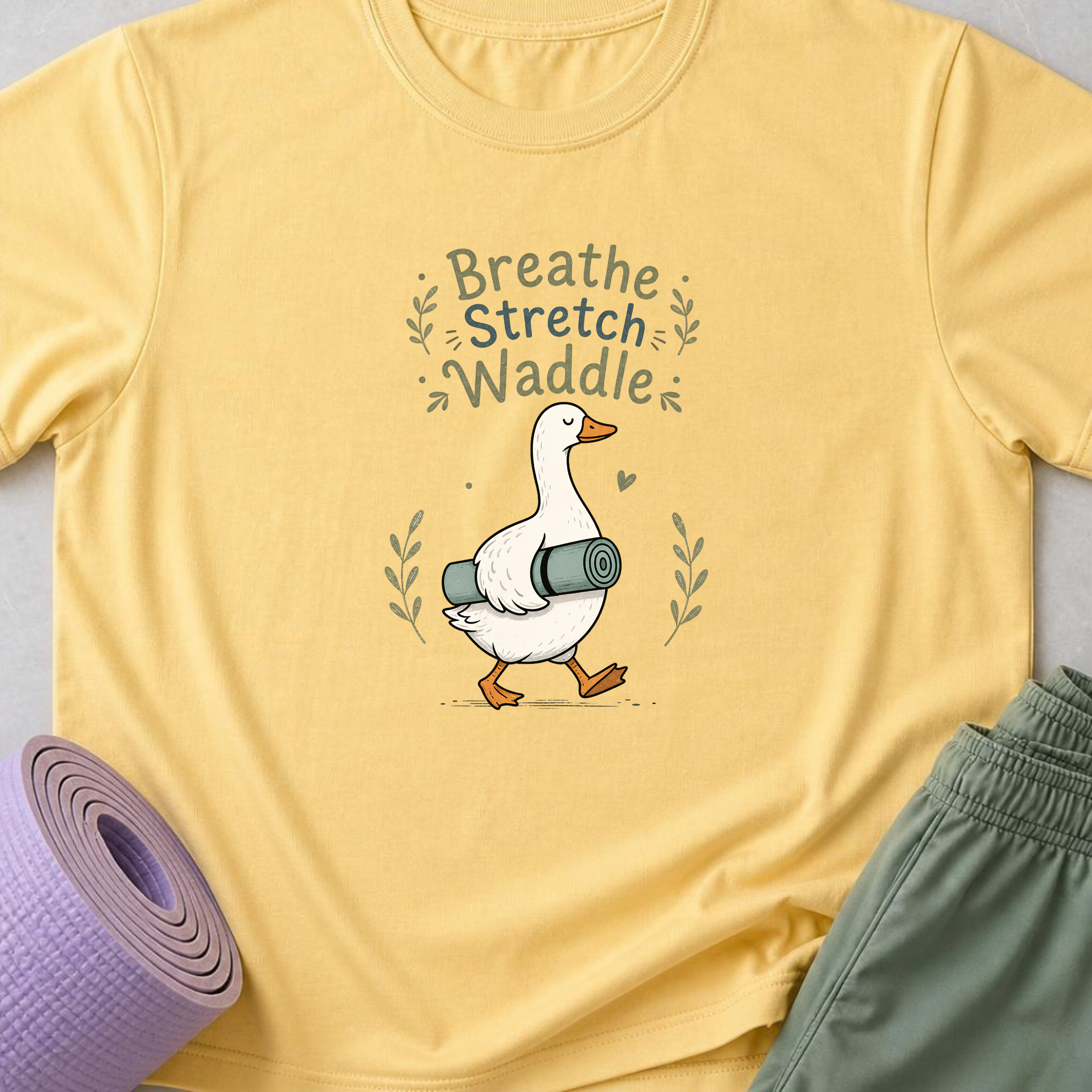 Breathe Stretch Waddle Yoga Shirt, Cute Goose Yogi Tee, Minimalist Meditation T-Shirt, Funny Mindfulness Gift for Yoga Lovers.