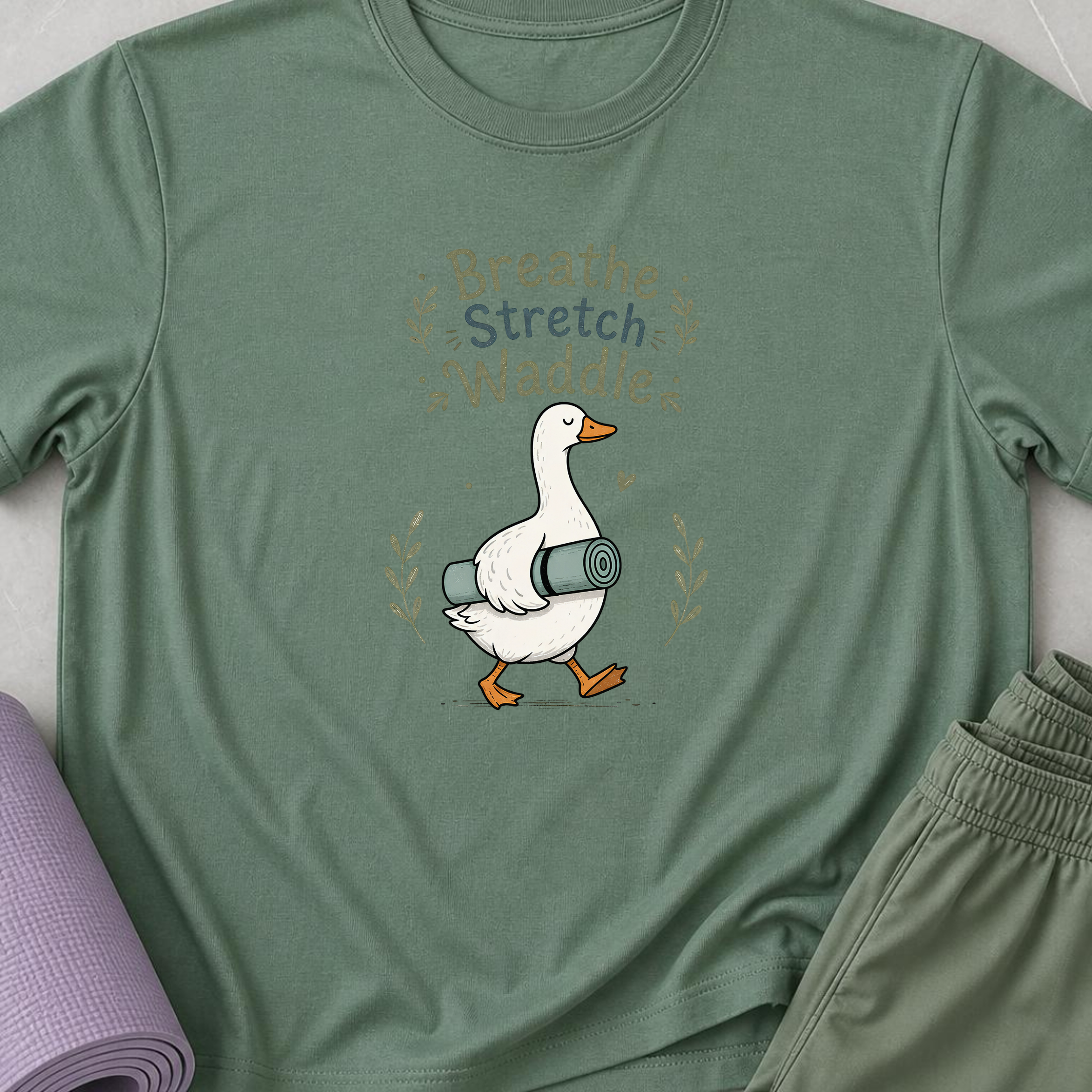 Breathe Stretch Waddle Yoga Shirt, Cute Goose Yogi Tee, Minimalist Meditation T-Shirt, Funny Mindfulness Gift for Yoga Lovers.