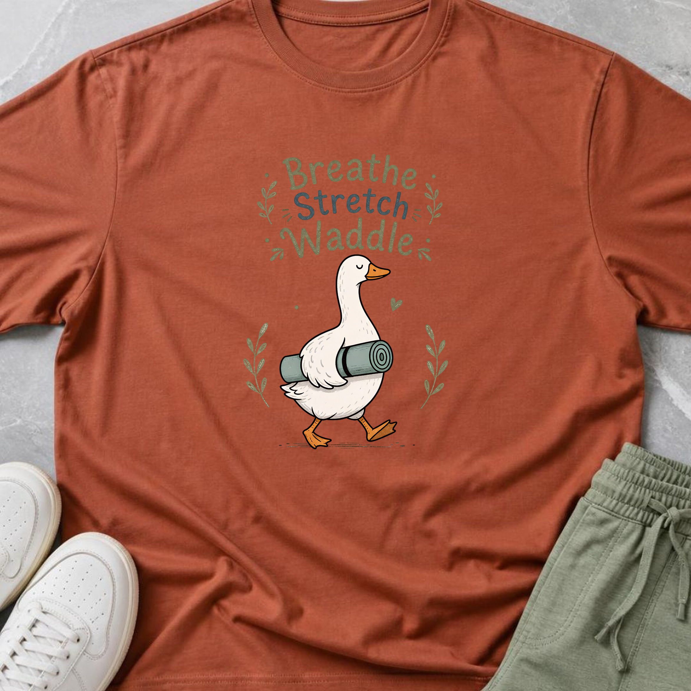 Breathe Stretch Waddle Yoga Shirt, Cute Goose Yogi Tee, Minimalist Meditation T-Shirt, Funny Mindfulness Gift for Yoga Lovers.